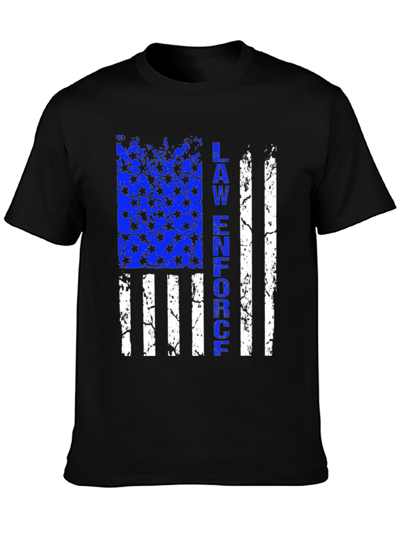 Black Law Enforcement Flag Graphic T-Shirt - Thin Blue Line Support view 3