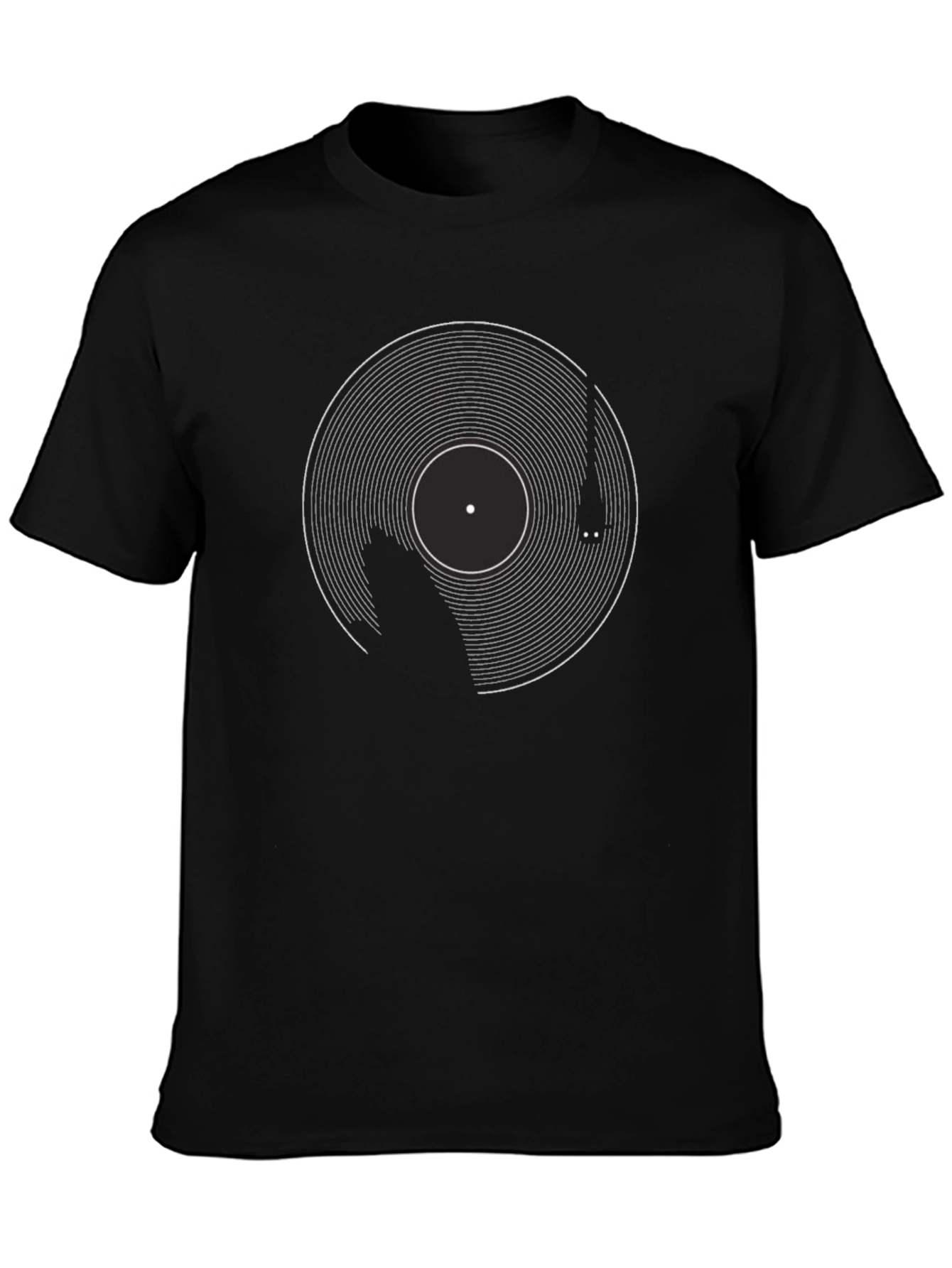 Black Retro Vinyl Record Graphic Tee - Black Cotton Blend view 3