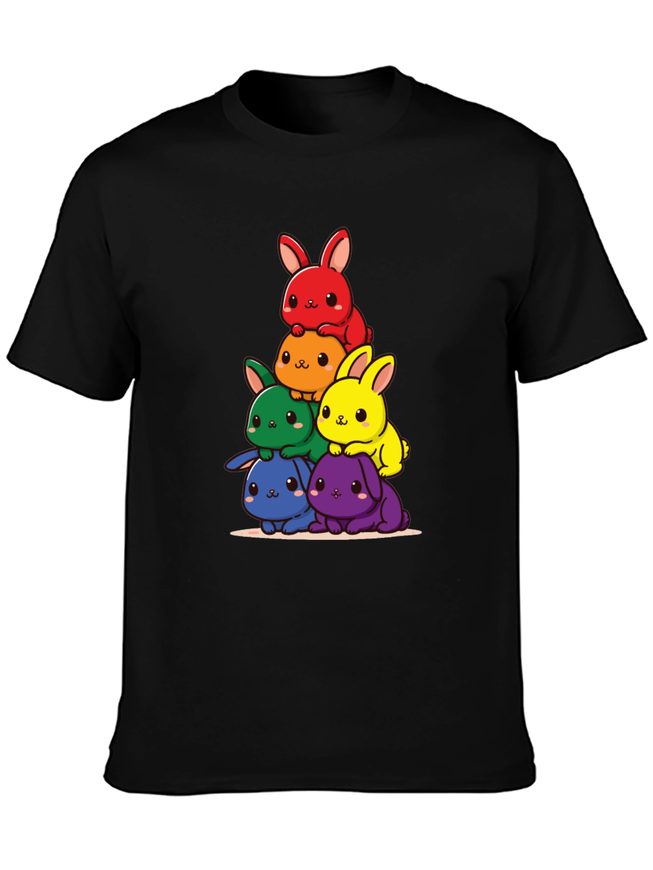 Black Rainbow Bunny Stack T-Shirt view 3