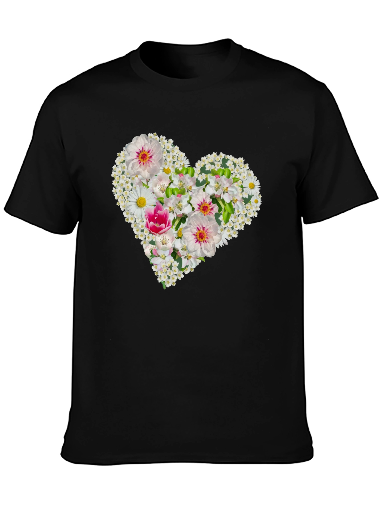 Black Floral Heart Tee - Black Cotton Graphic T-Shirt view 3