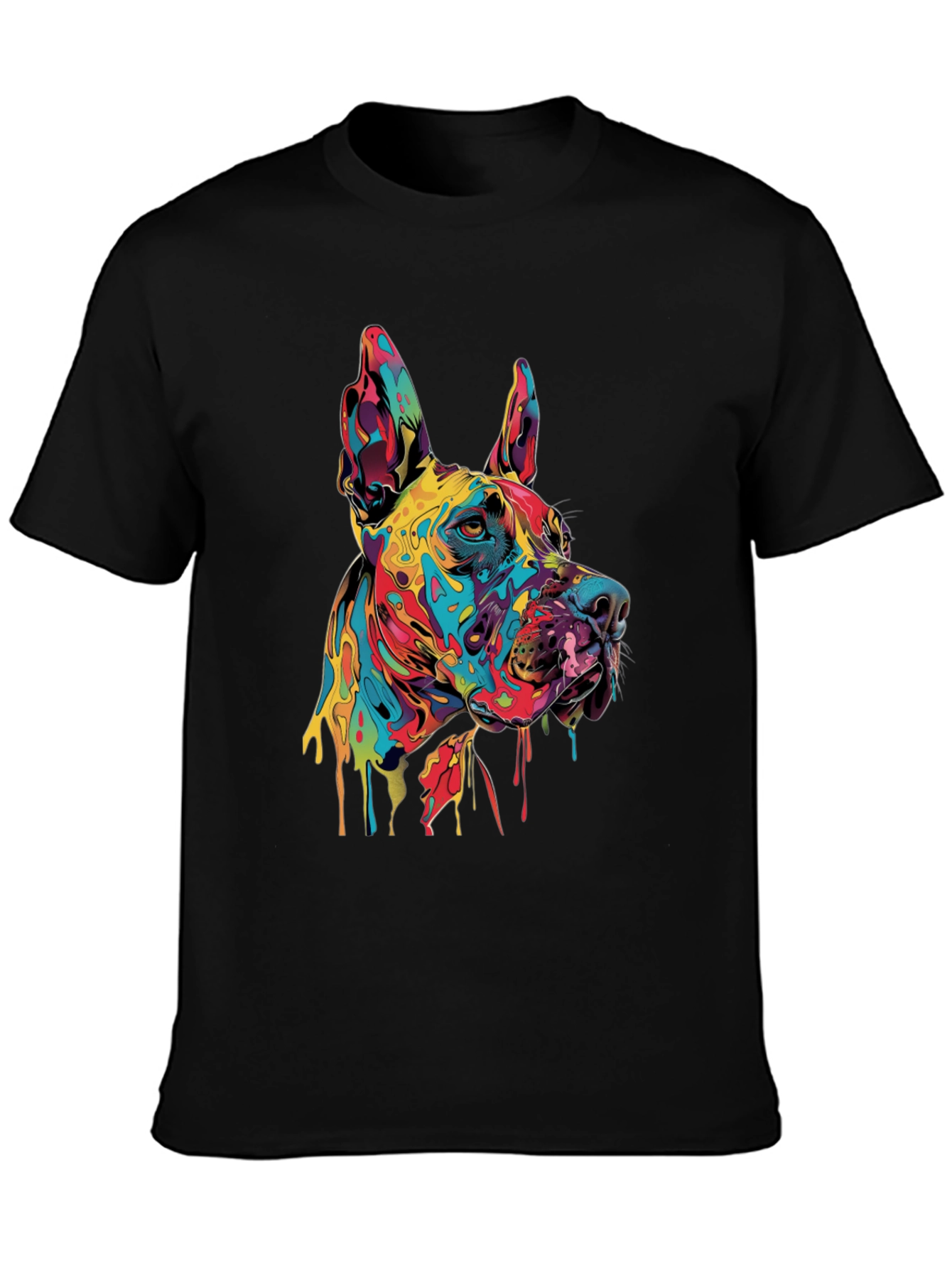 Black Colorful Dog Graphic Tee - Modern Art T-Shirt view 3