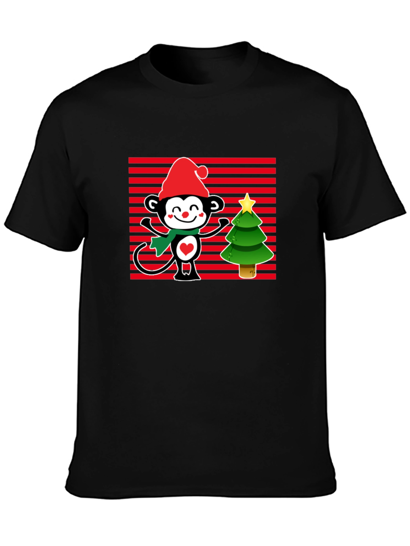 Black Festive Monkey Christmas T-Shirt view 3