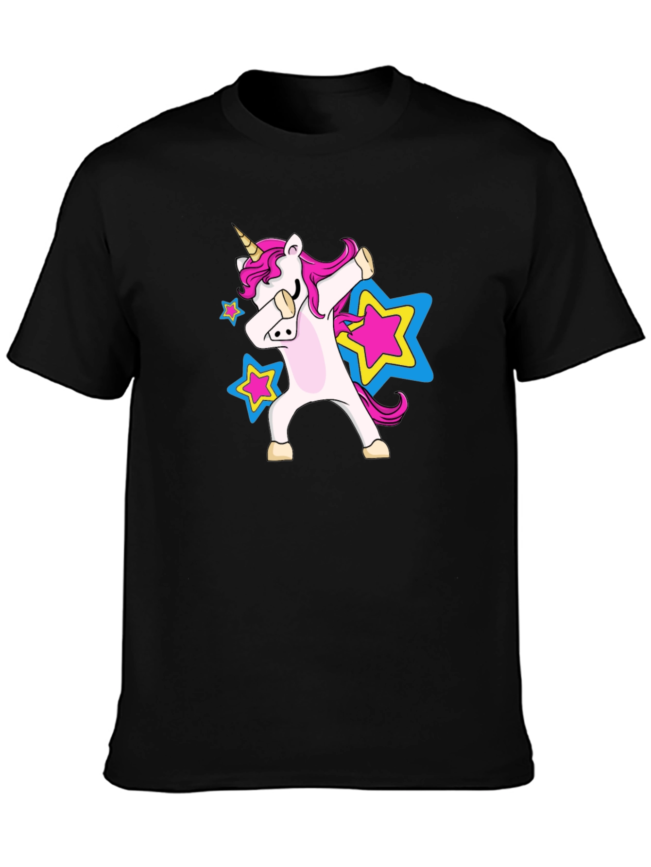 Black Dabbing Unicorn Star Black T-Shirt view 3