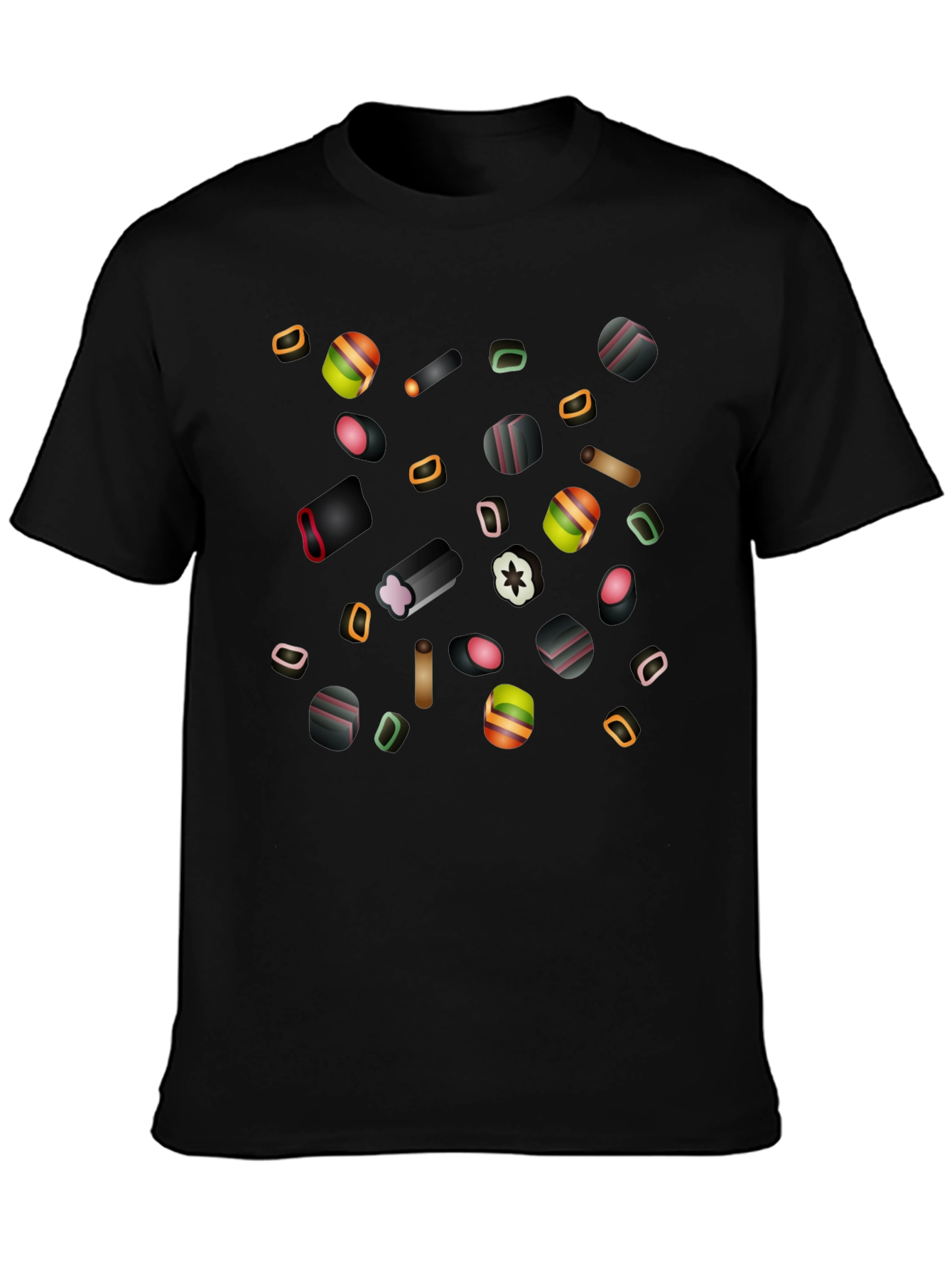 Black Liquorice Candy Print Black T-Shirt view 3