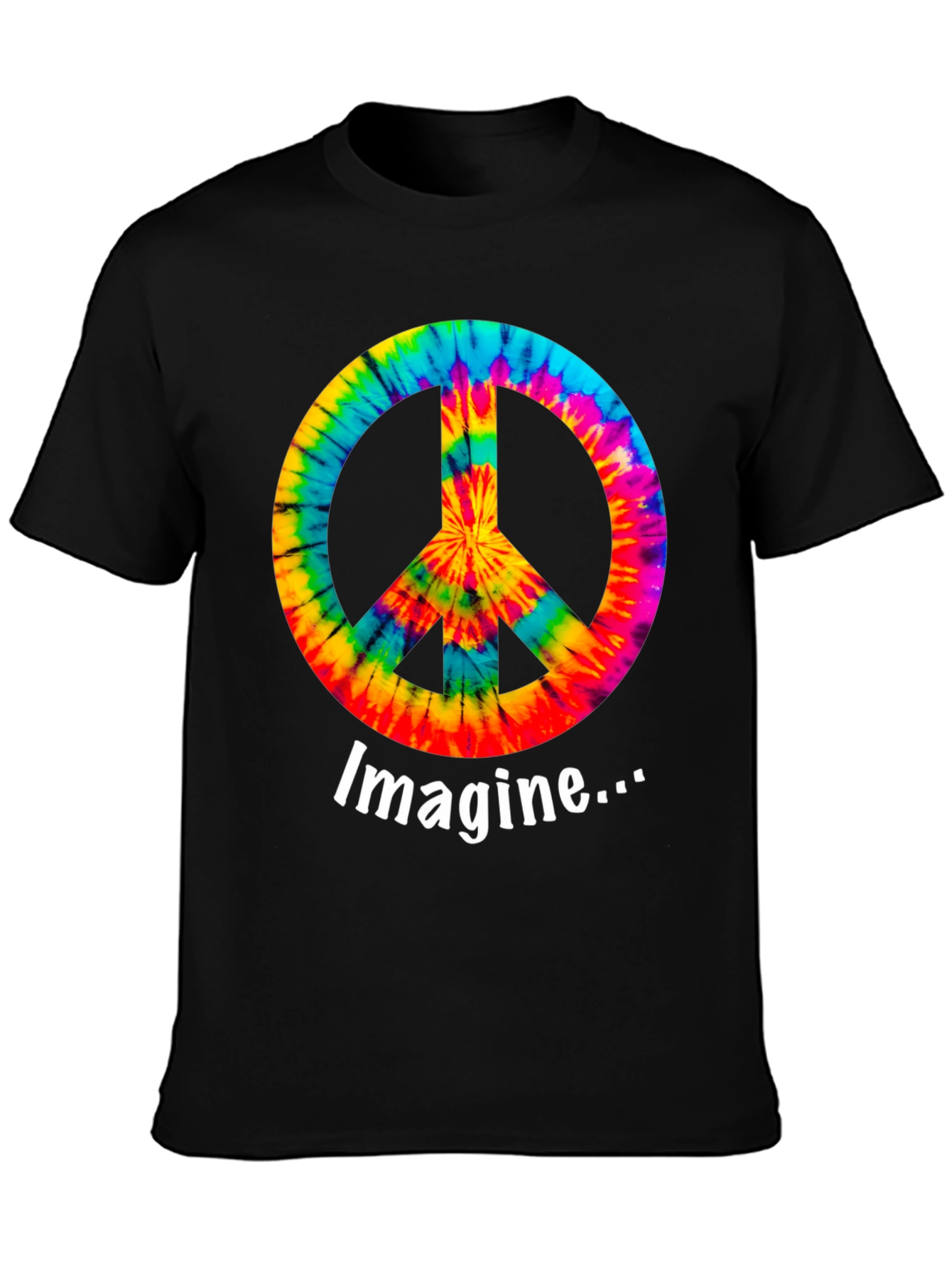 Black Imagine Peace Sign Tie-Dye Graphic T-Shirt view 3