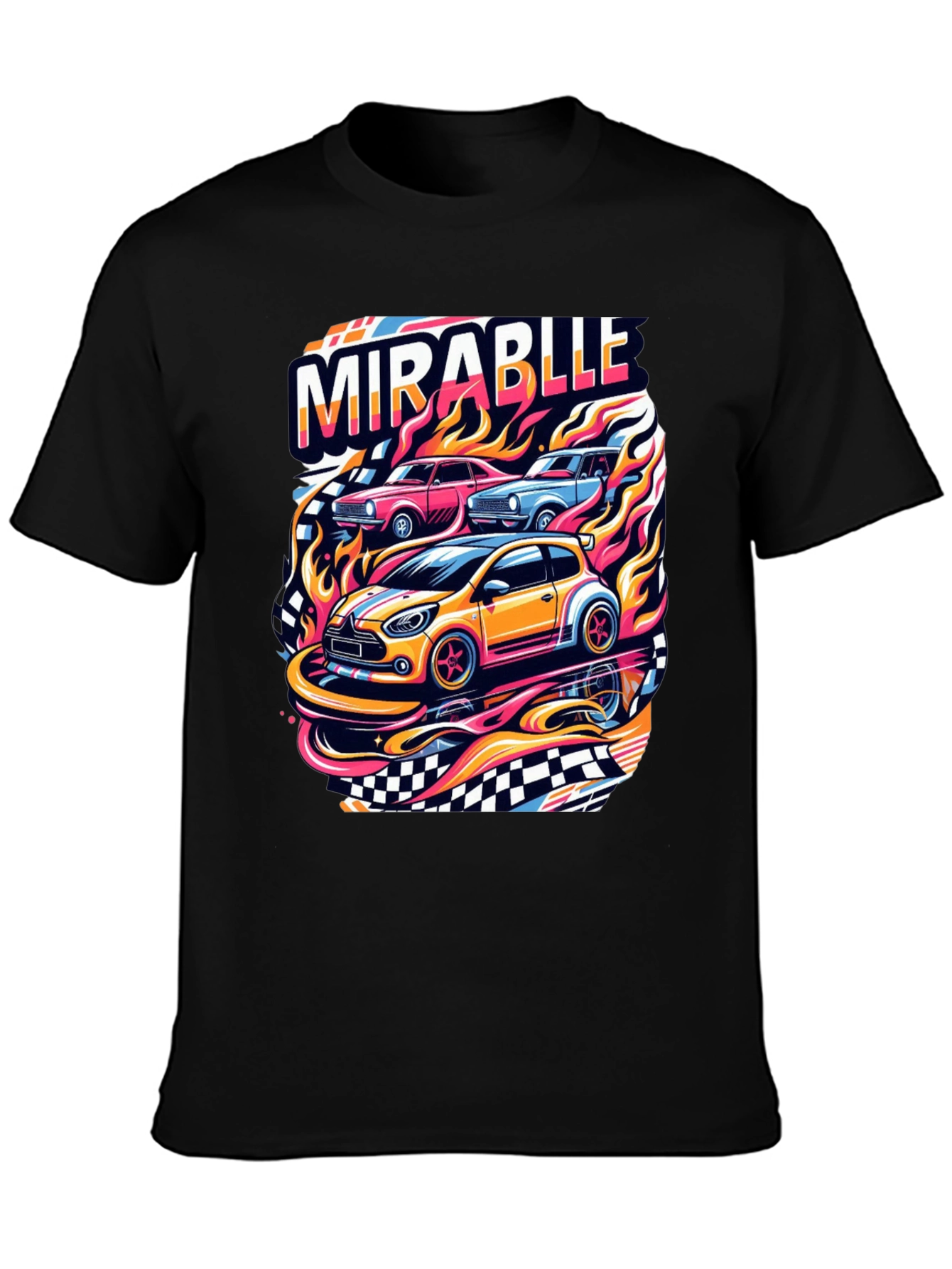 Black Mirablle Cars Graphic T-Shirt - Retro Racing Style view 3