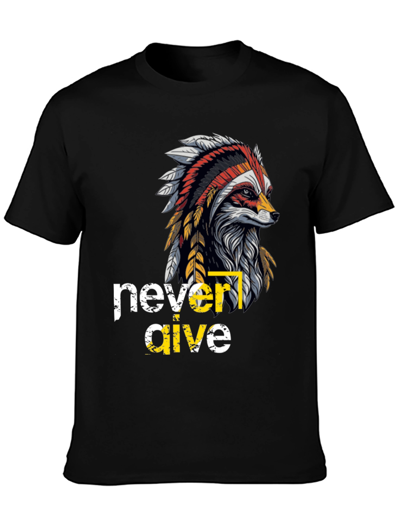 Black Native American Fox Graphic T-Shirt view 3