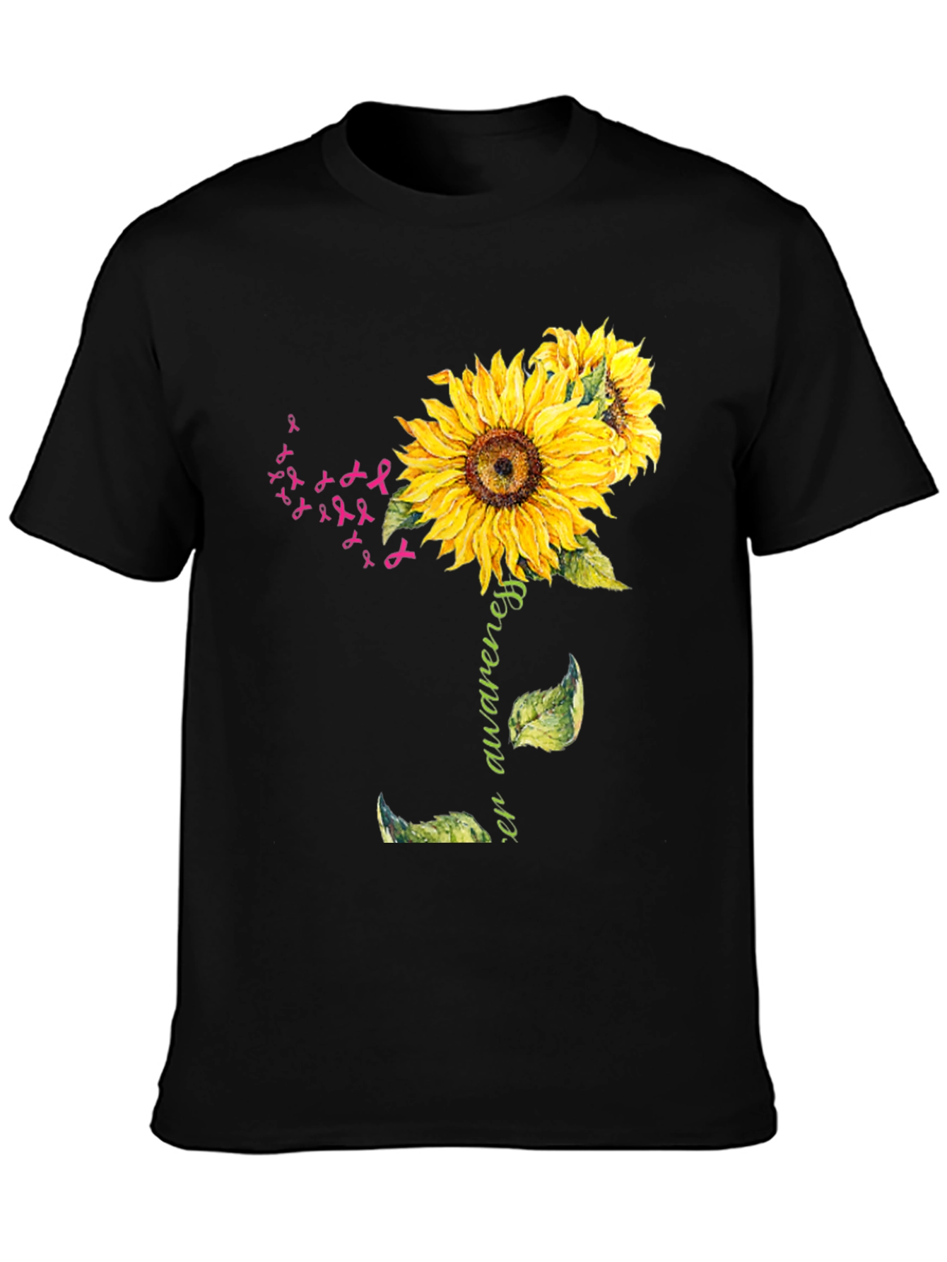 Black Sunflower Breast Cancer Awareness T-Shirt view 3
