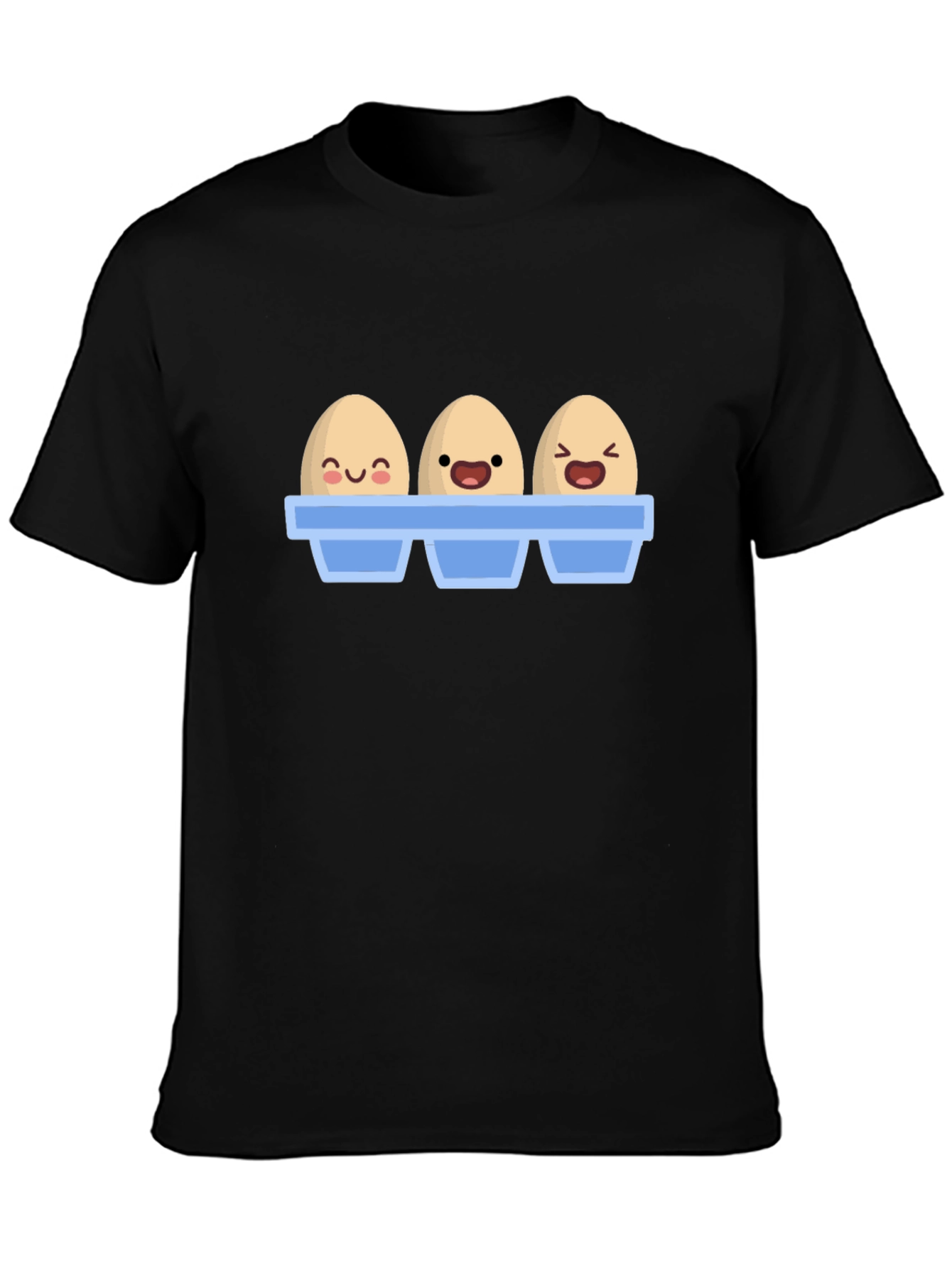 Black Funny Cartoon Eggs T-Shirt, Novelty Graphic Tee view 3
