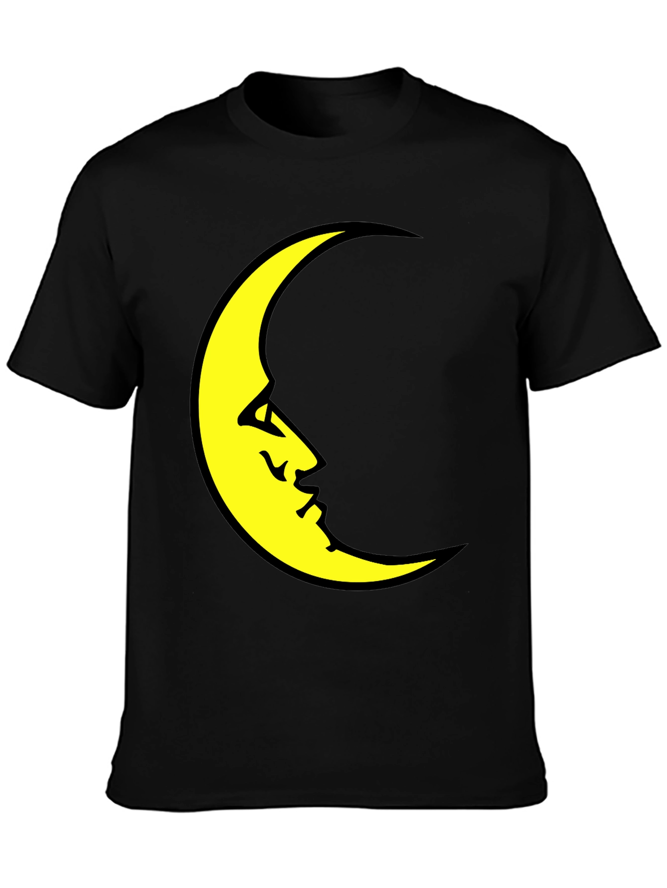 Black Crescent Moon Face Black T-Shirt view 3