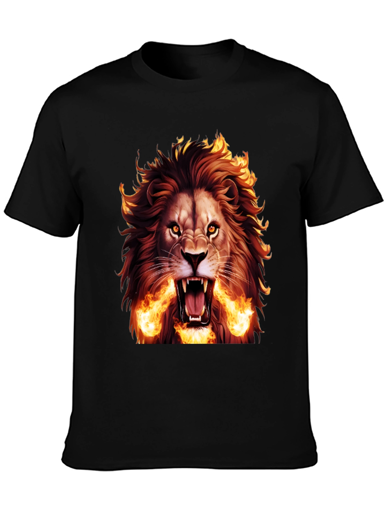 Black Fiery Lion Graphic Tee - Bold Black T-Shirt view 3