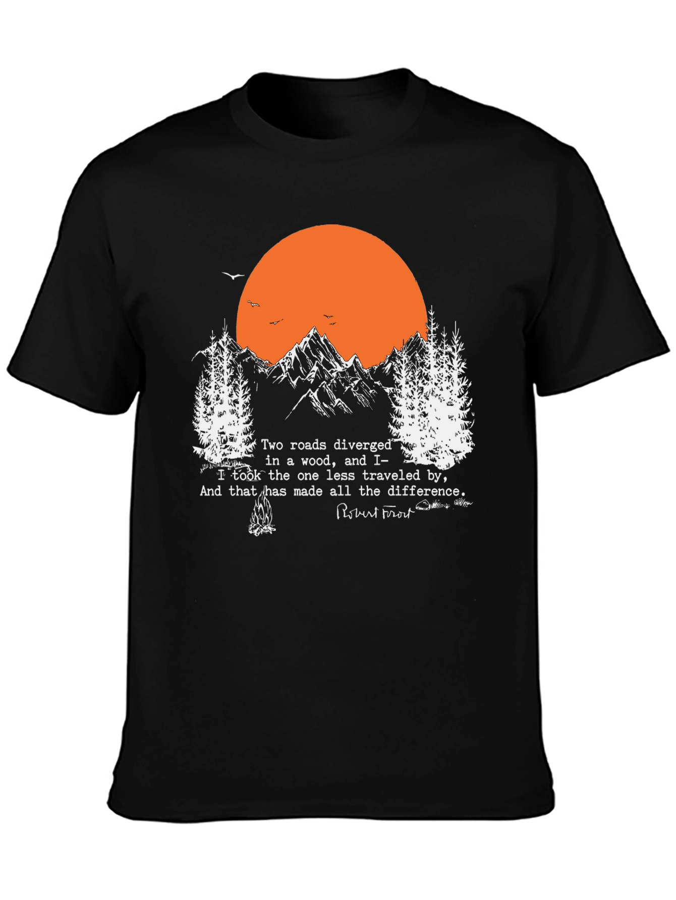 Black Robert Frost Mountain Tee - Two Roads Poem T-Shirt view 3