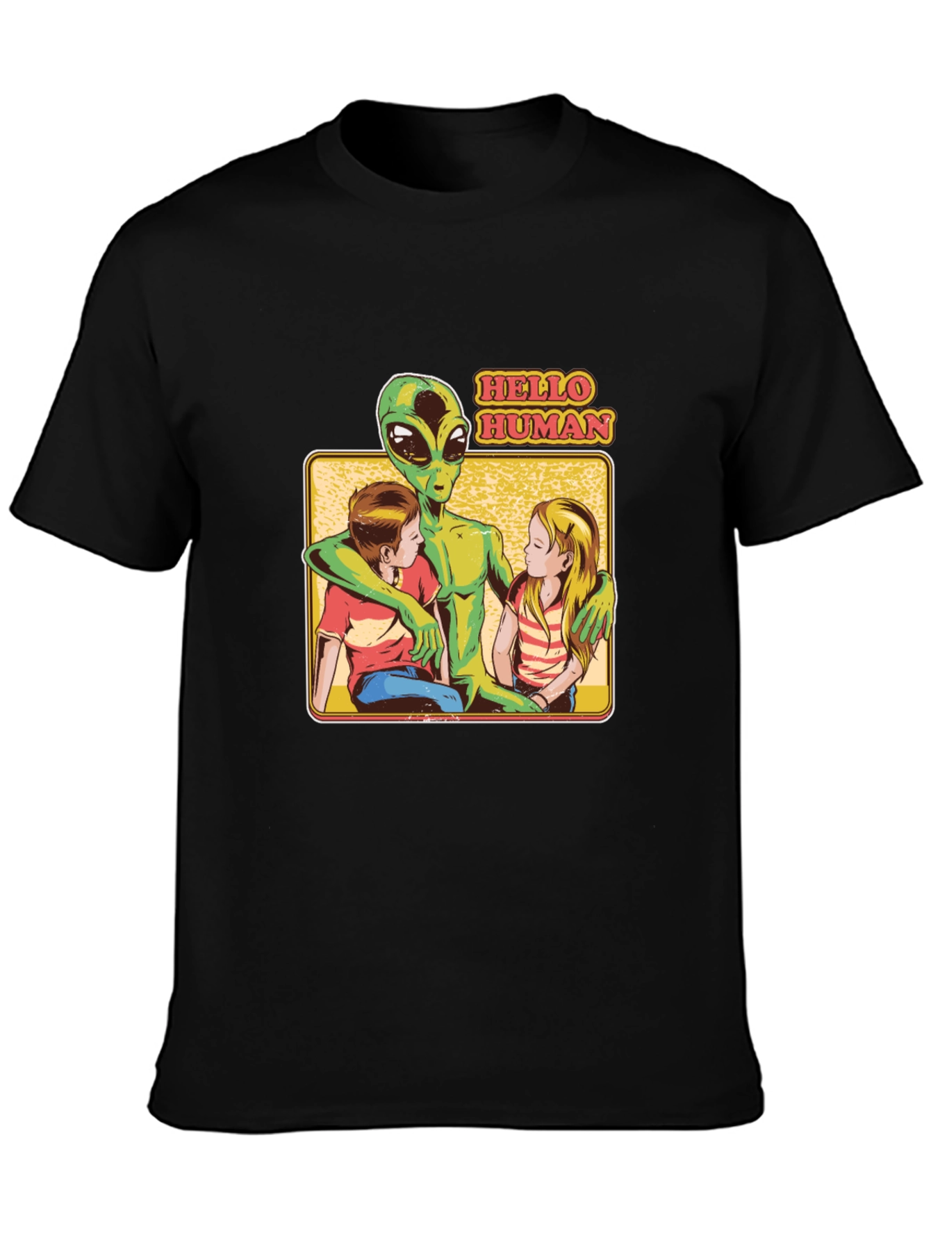Black Hello Human Alien Graphic T-Shirt view 3