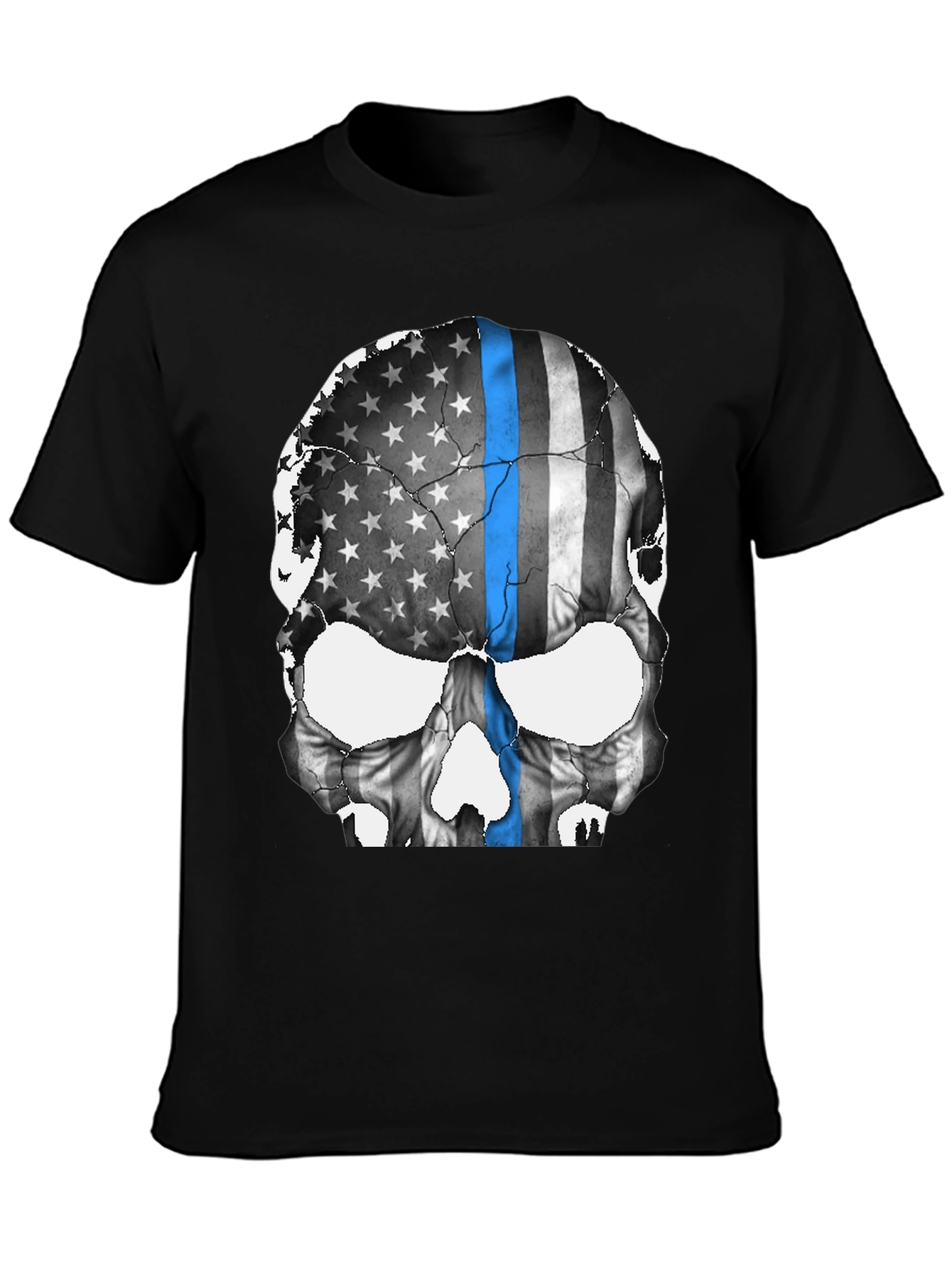 Black Skull Flag Graphic Tee - Thin Blue Line Support view 3