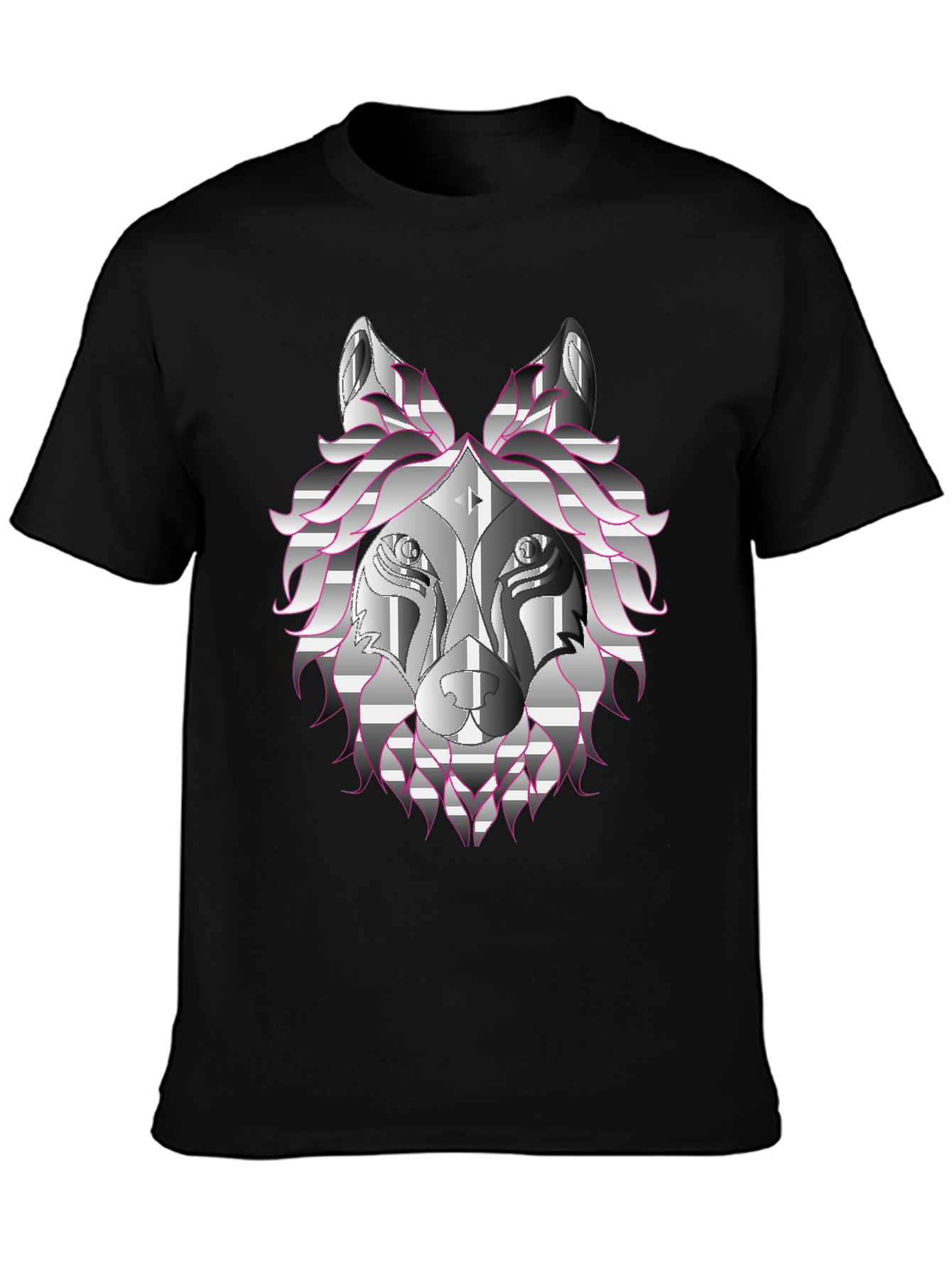 Black Geometric Wolf Graphic Tee - Black view 3