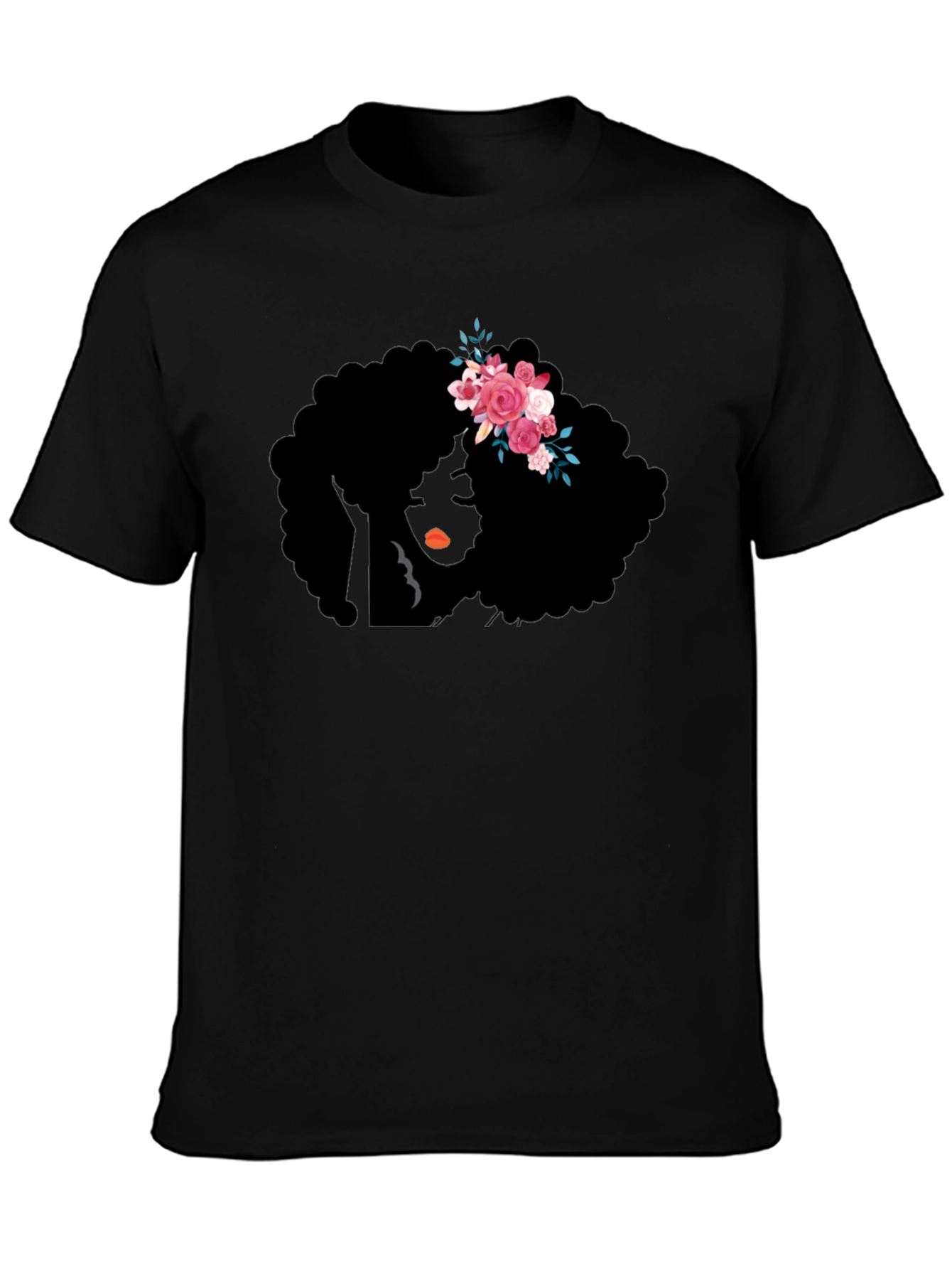 Black Afro Woman Flower Crown Graphic Tee view 3