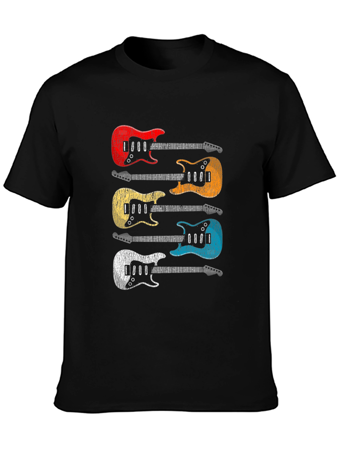 Black Retro Guitar T-Shirt - Colorful Music Tee view 3