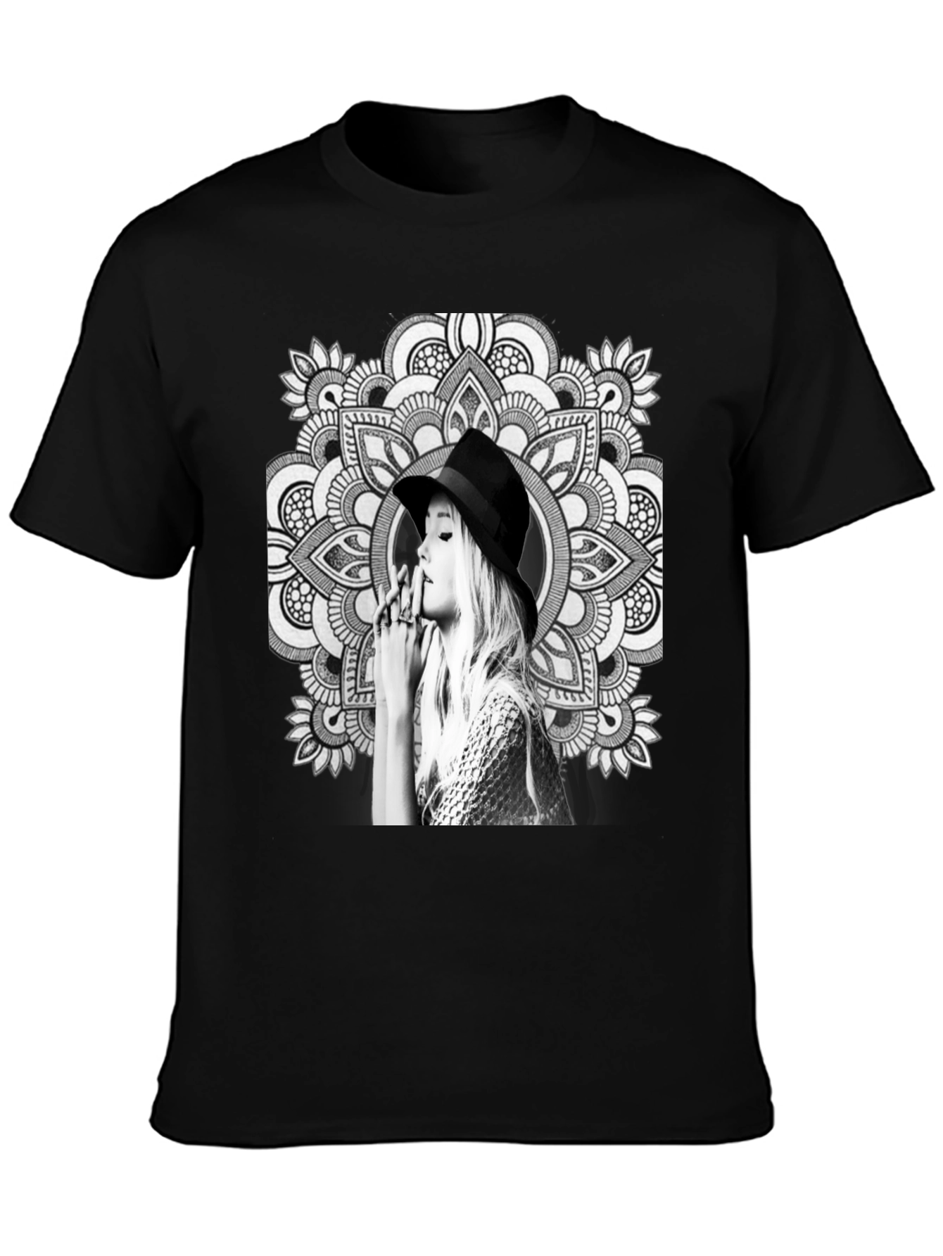 Black Black T-Shirt with Artistic Mandala Design view 3