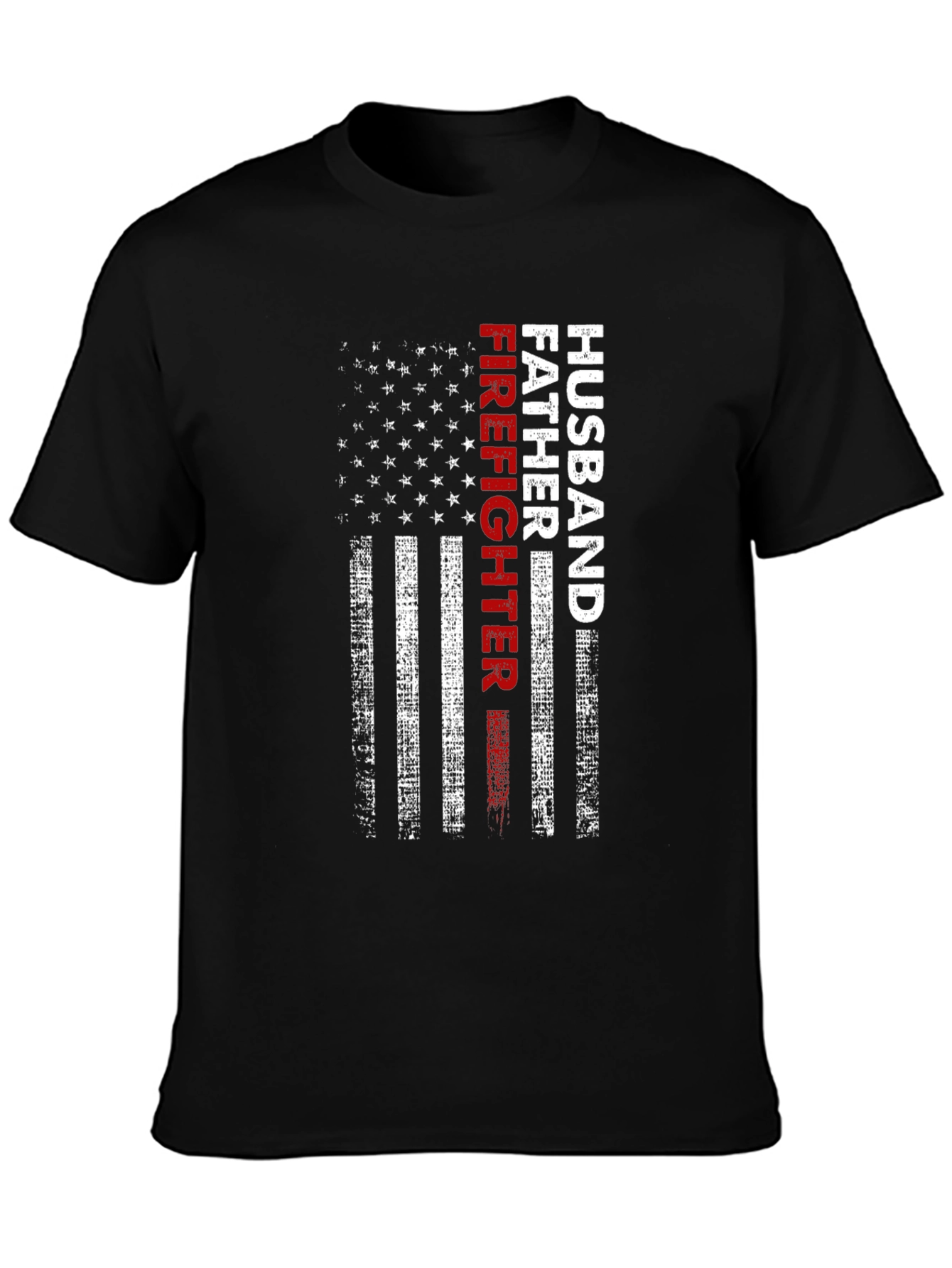 Black Husband Father Firefighter American Flag T-Shirt view 3