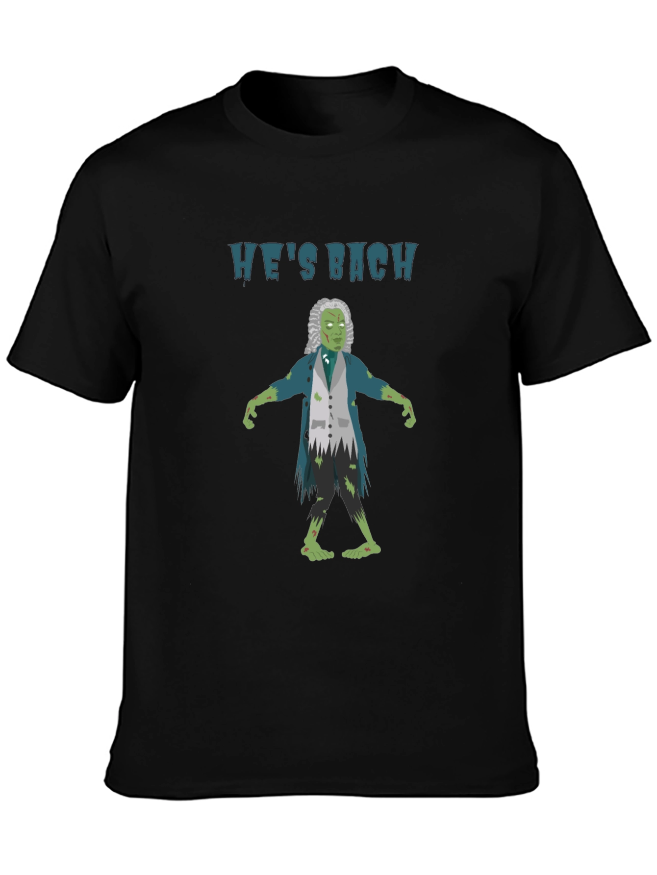 Black He's Bach Zombie T-Shirt: Musical Horror Humor view 3