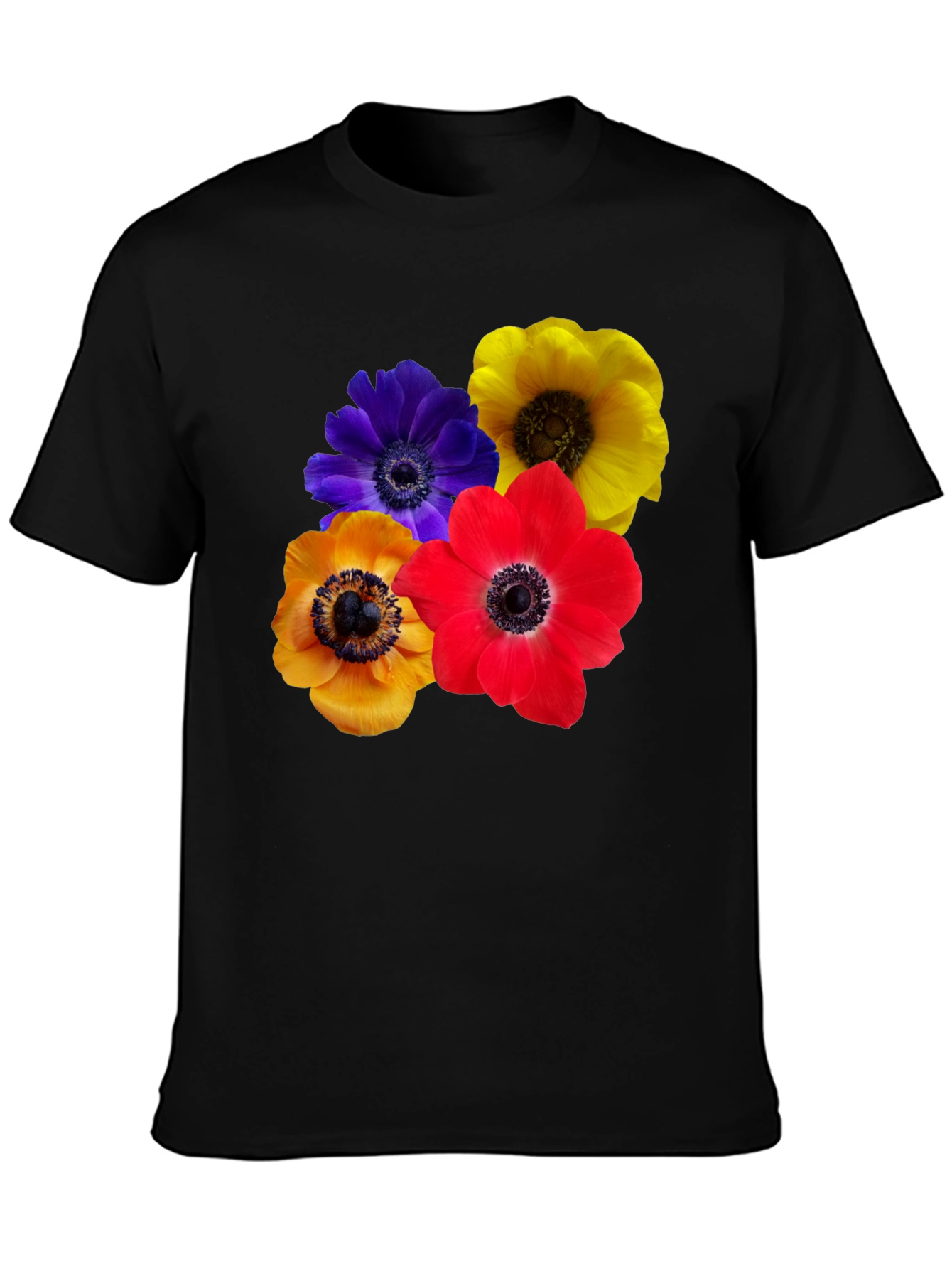 Black Floral Anemone T-Shirt view 3