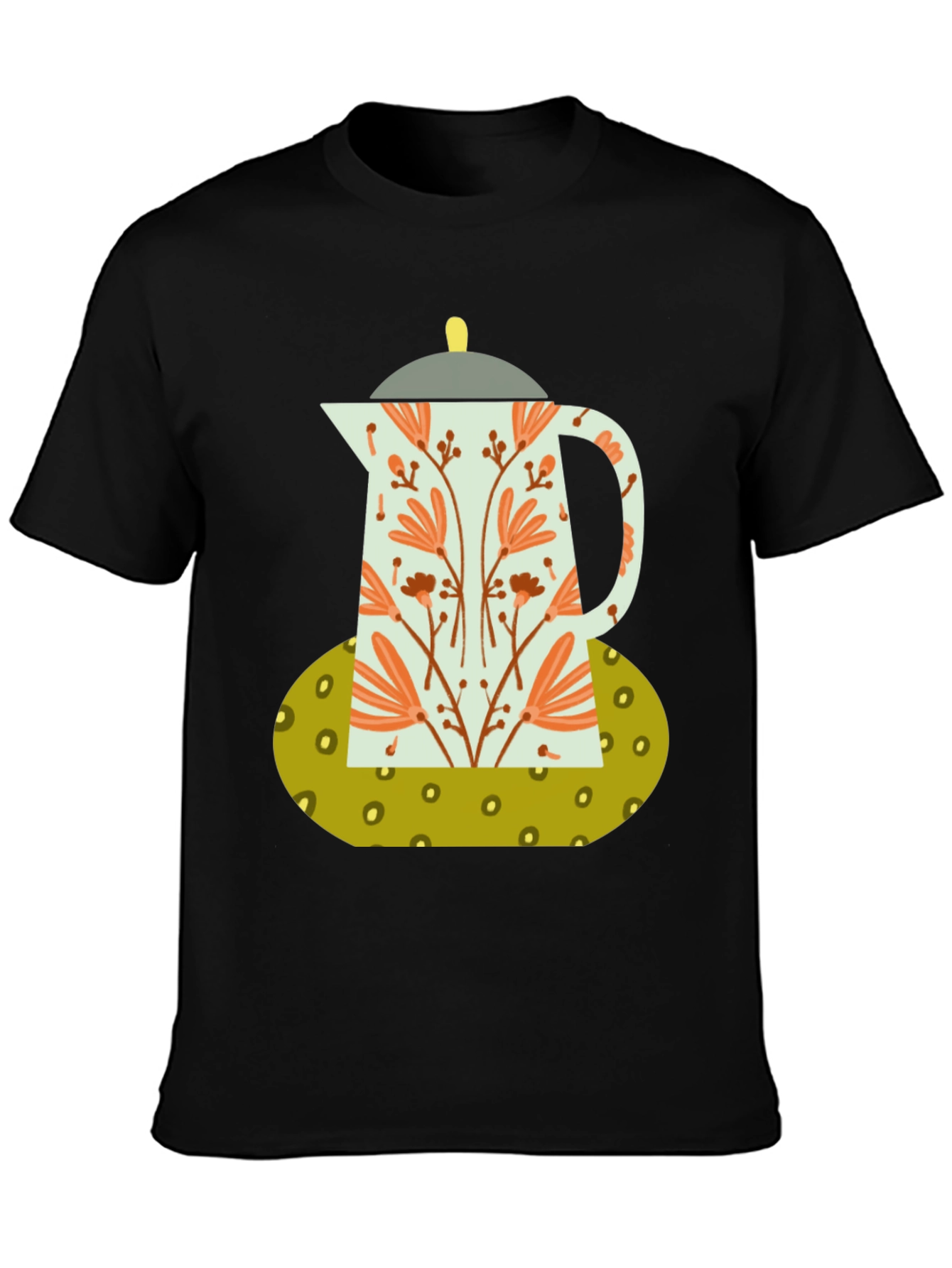 Black Floral Coffee Pot Graphic Tee - Black Cotton Blend view 3