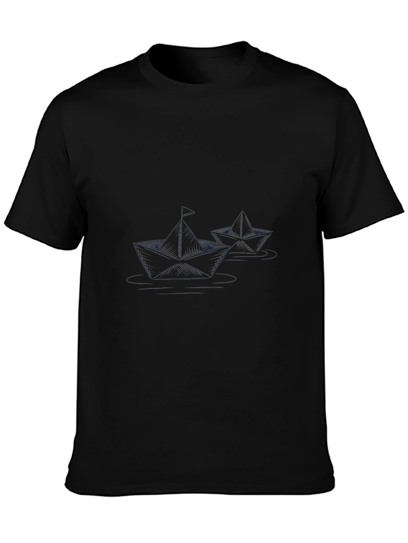 Black Black T-Shirt with Paper Boat Design view 3