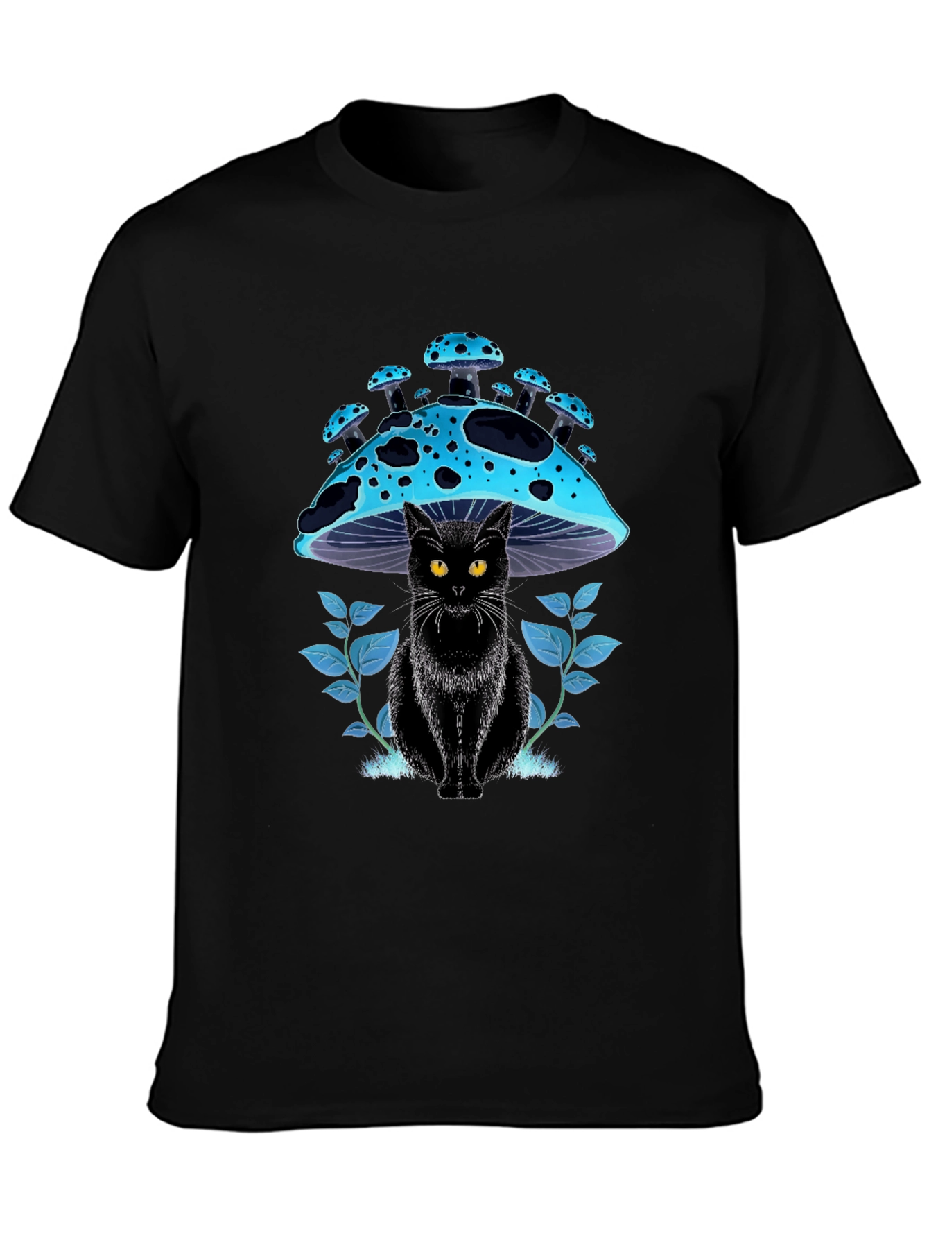 Black Black Cat Mushroom T-Shirt - Unique Graphic Tee view 3