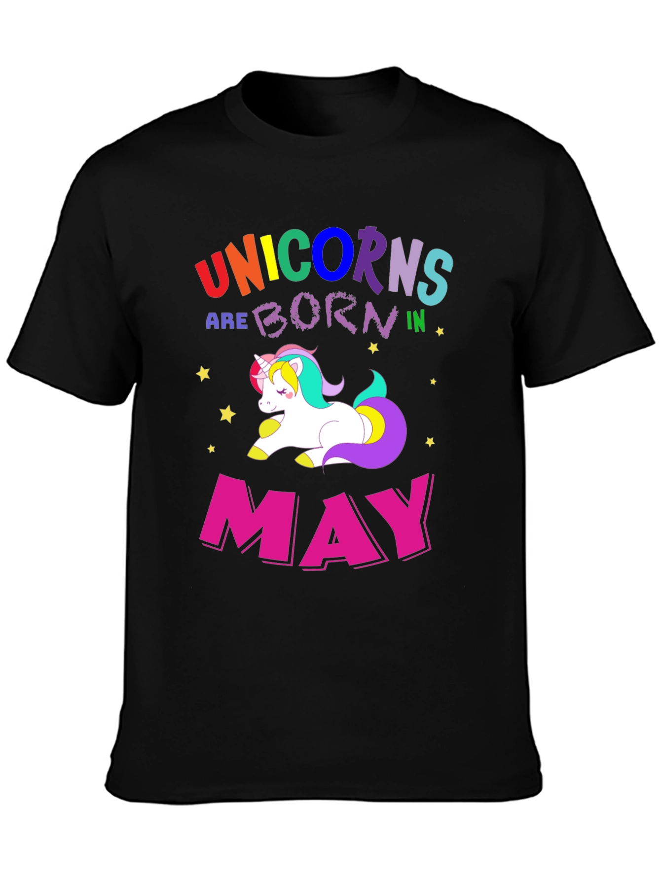 Black Unicorns Born in May T-Shirt view 3