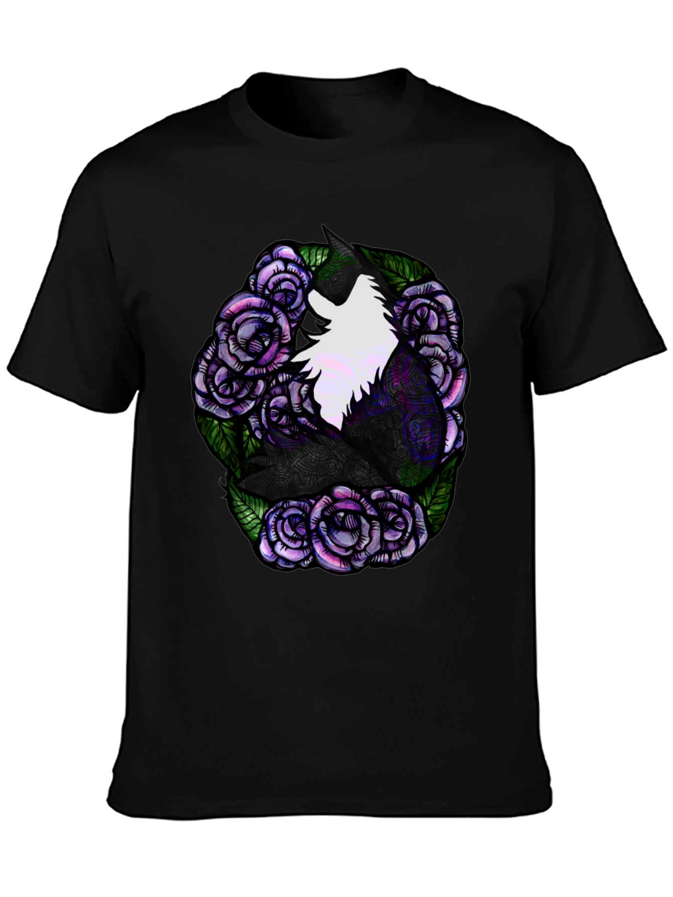 Black Floral Unicorn Graphic Tee - Black Cotton T-Shirt view 3