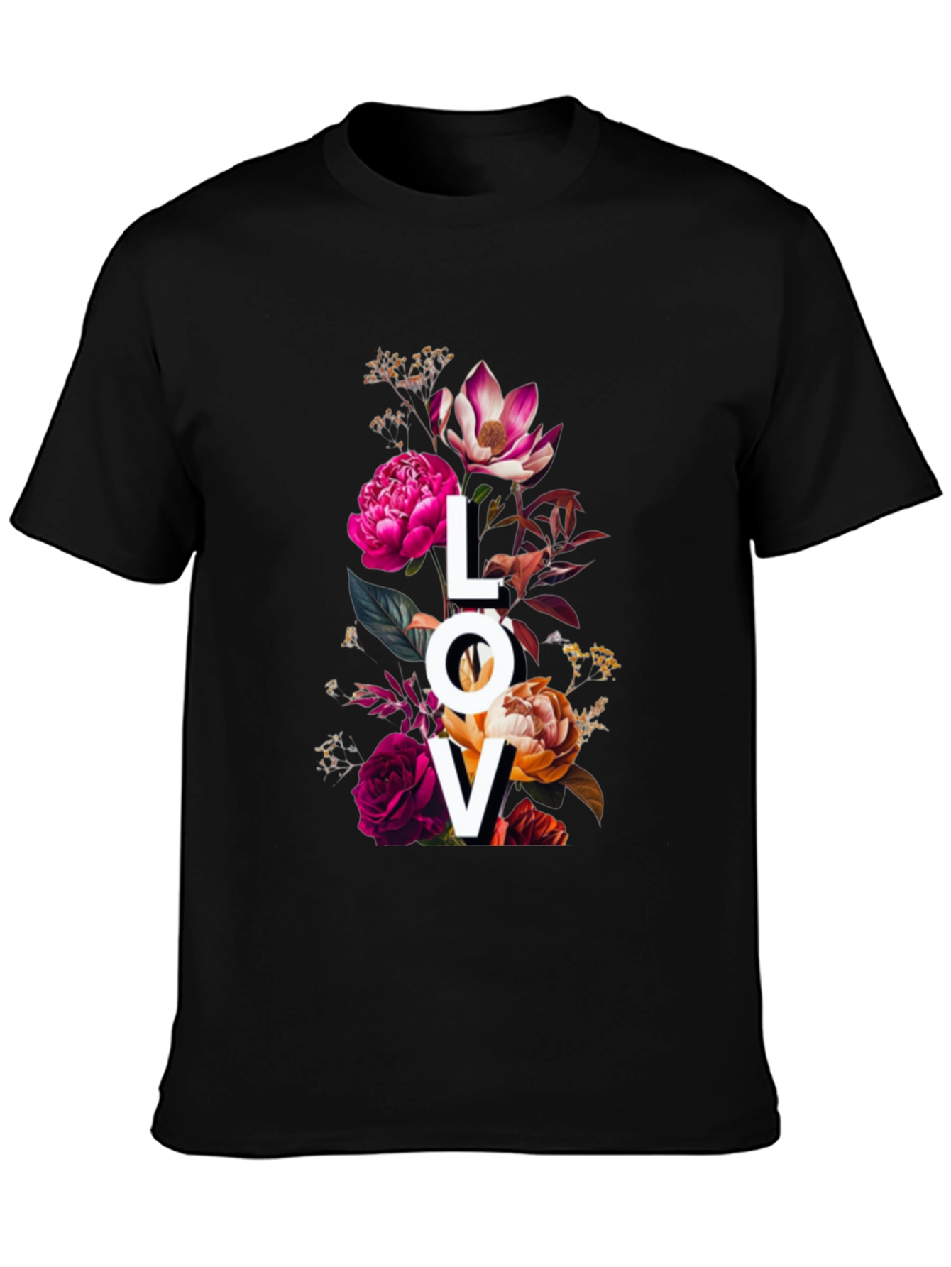 Black Floral LOVE Graphic Print T-Shirt view 3