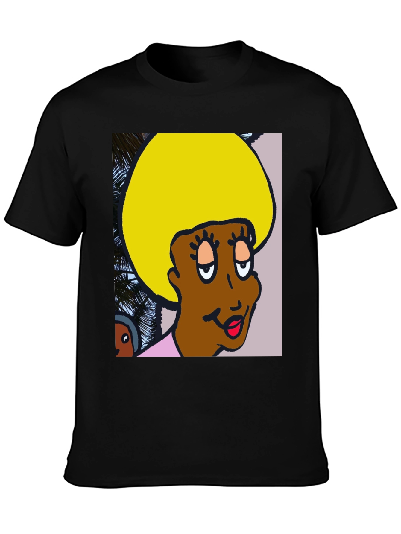 Black Retro Cartoon Afro T-Shirt view 3