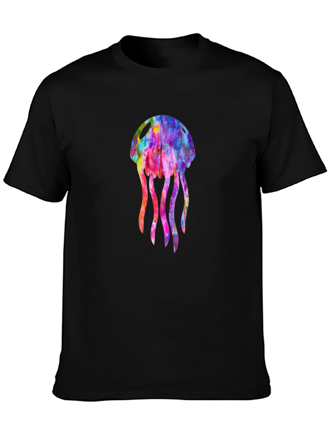 Black Colorful Jellyfish Graphic Black T-Shirt view 3