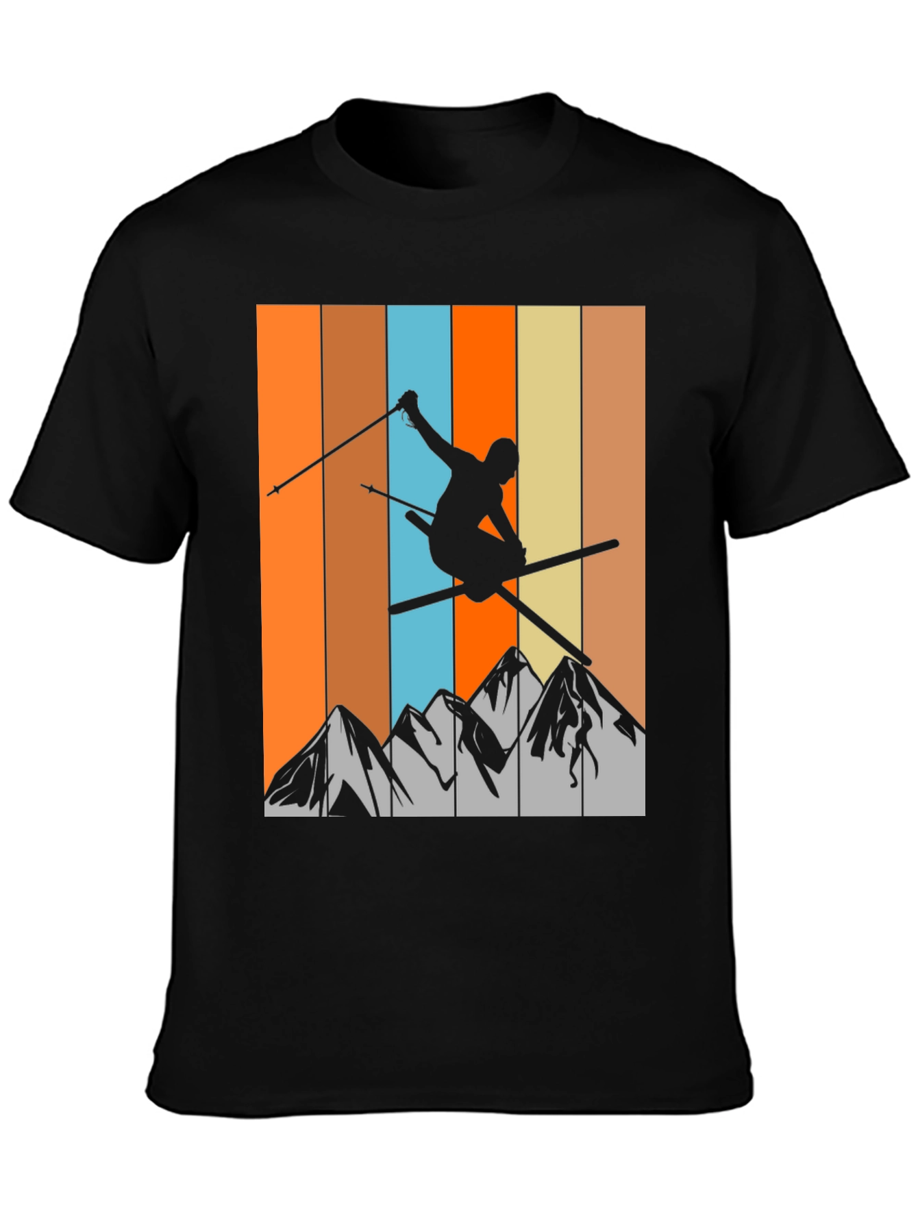Black Retro Skiing T-Shirt - Mountain Silhouette Tee view 3