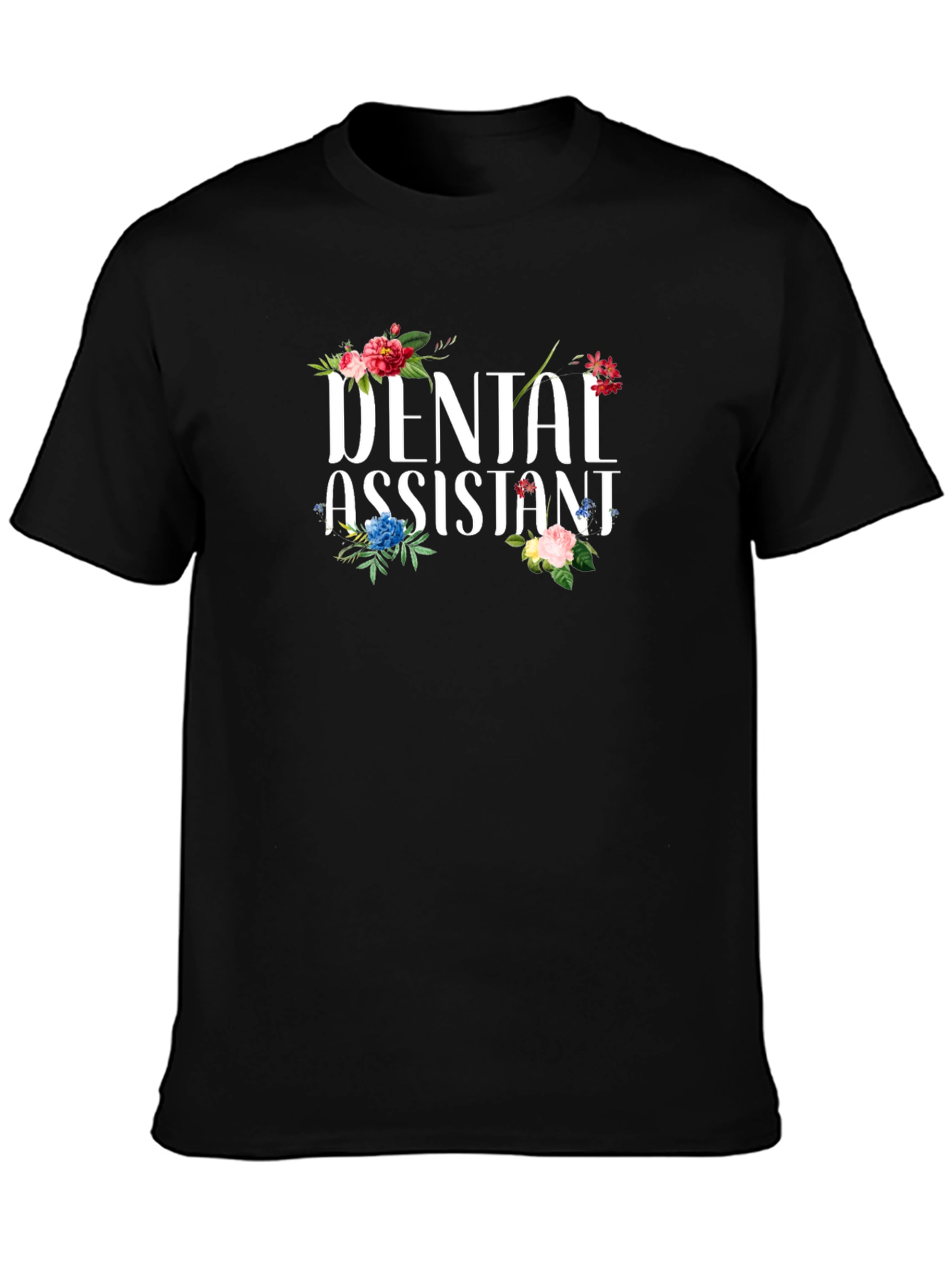 Black Dental Assistant Floral T-Shirt view 3