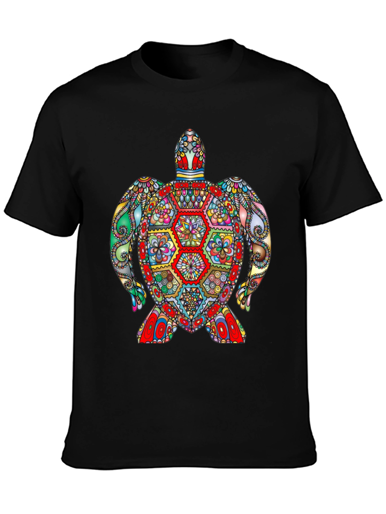 Black Vibrant Turtle Graphic Tee - Black Cotton T-Shirt view 3