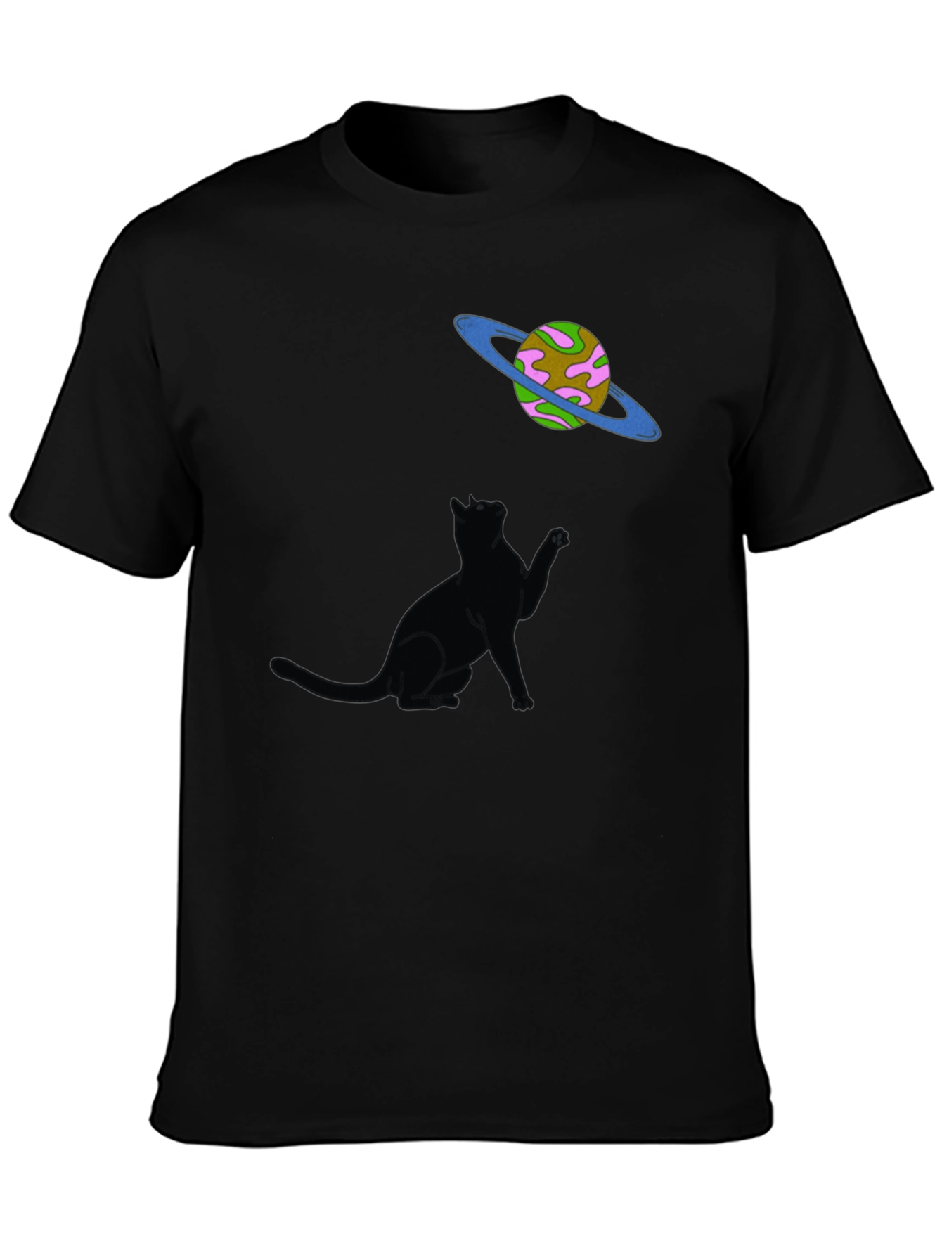 Black Cosmic Cat T-Shirt - Black Graphic Tee view 3