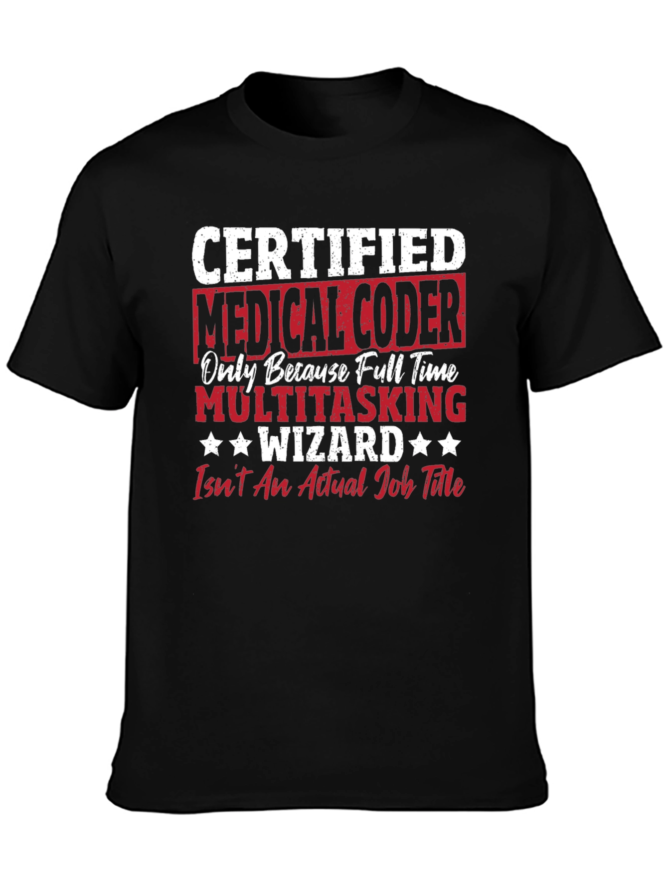Black Medical Coder Multitasking Wizard Graphic Tee view 3