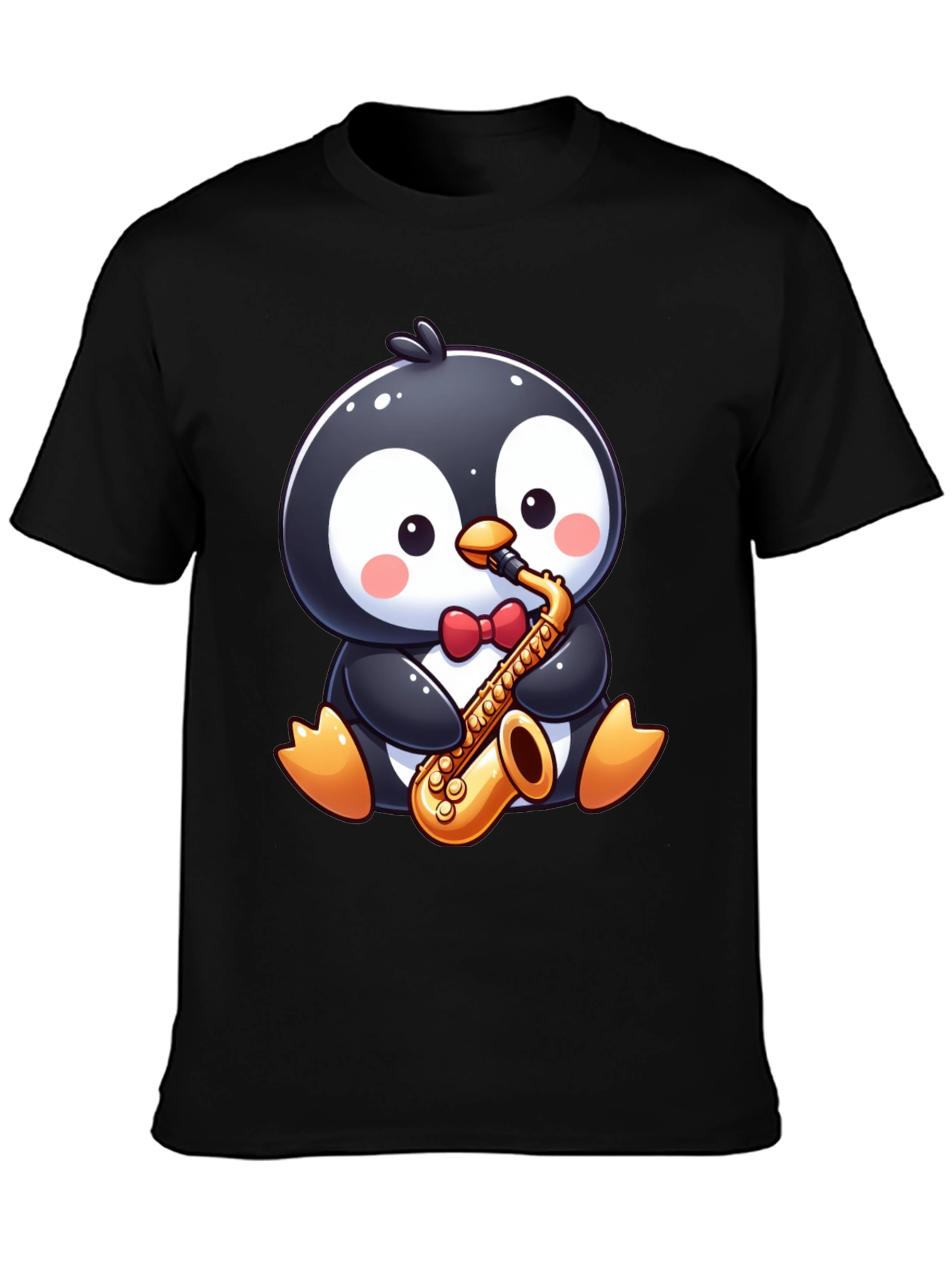 Black Penguin Sax Player T-Shirt view 3