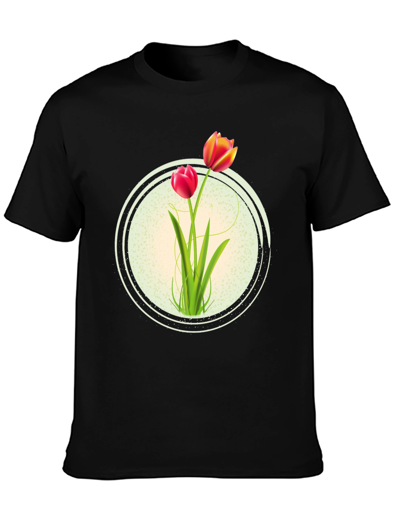 Black Floral Tulip Graphic Print Crew Neck T-Shirt view 3