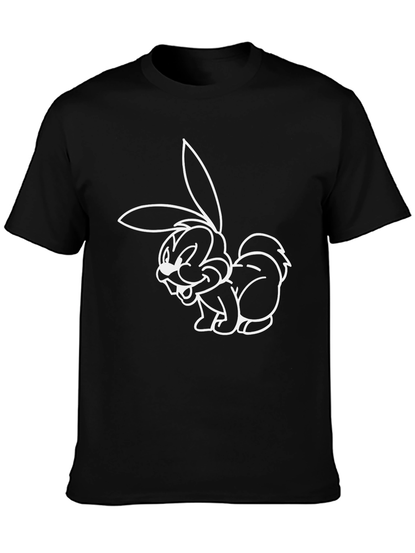 Black Funny Cartoon Bunny Graphic T-Shirt view 3