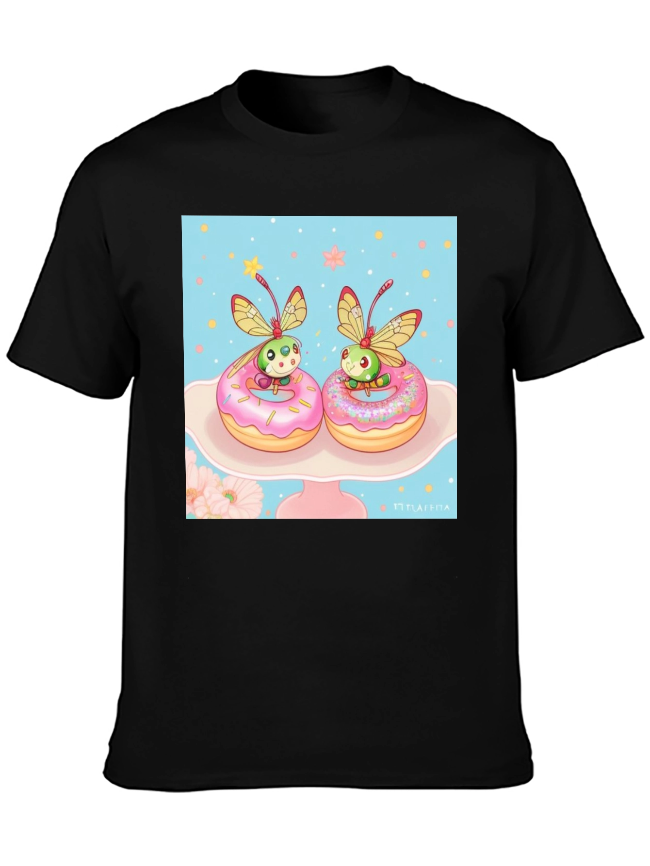 Black Cute Bug on Donut T-Shirt view 3