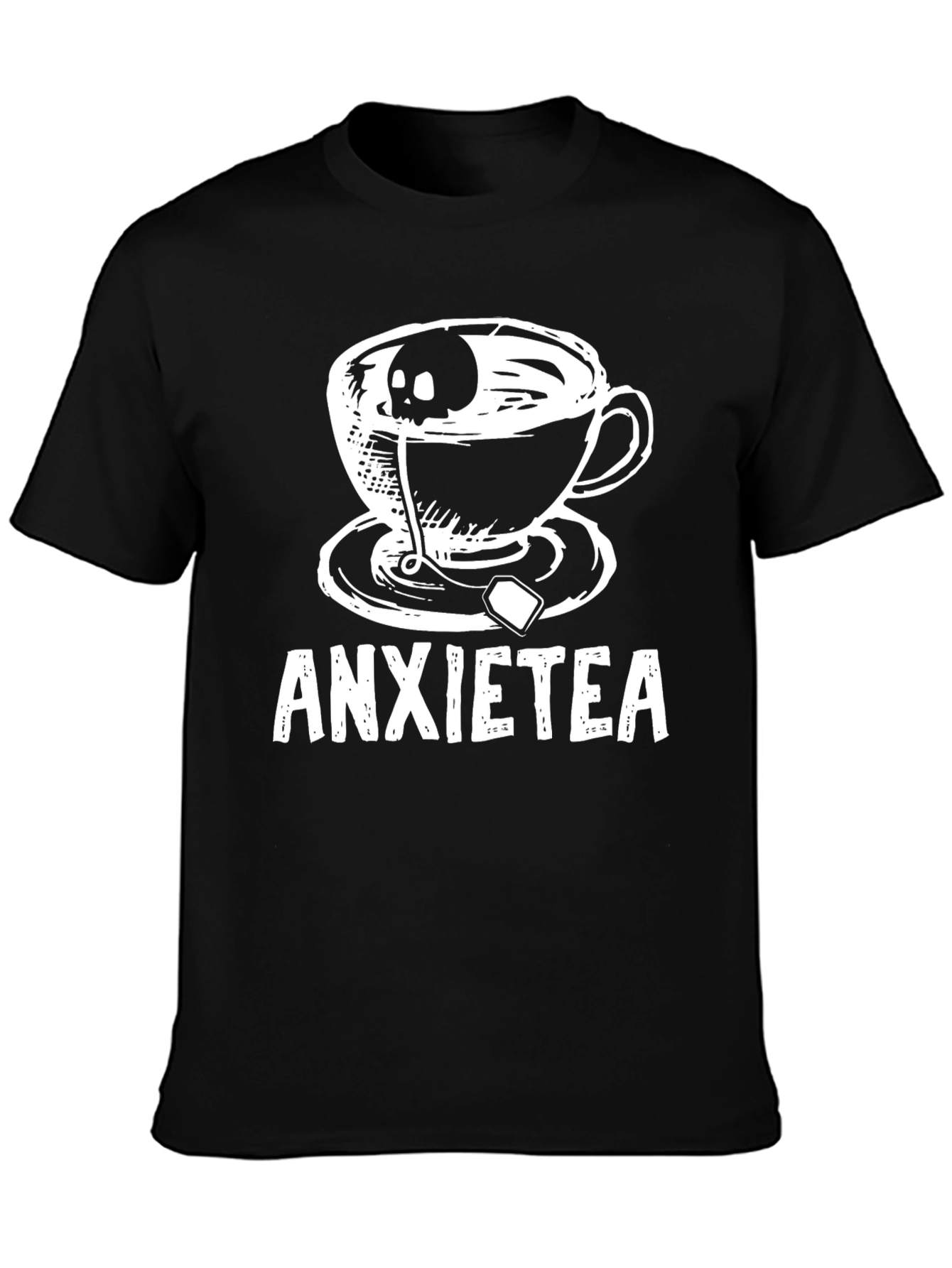 Black Anxietea T-Shirt - Skull Tea Cup Graphic Tee view 3