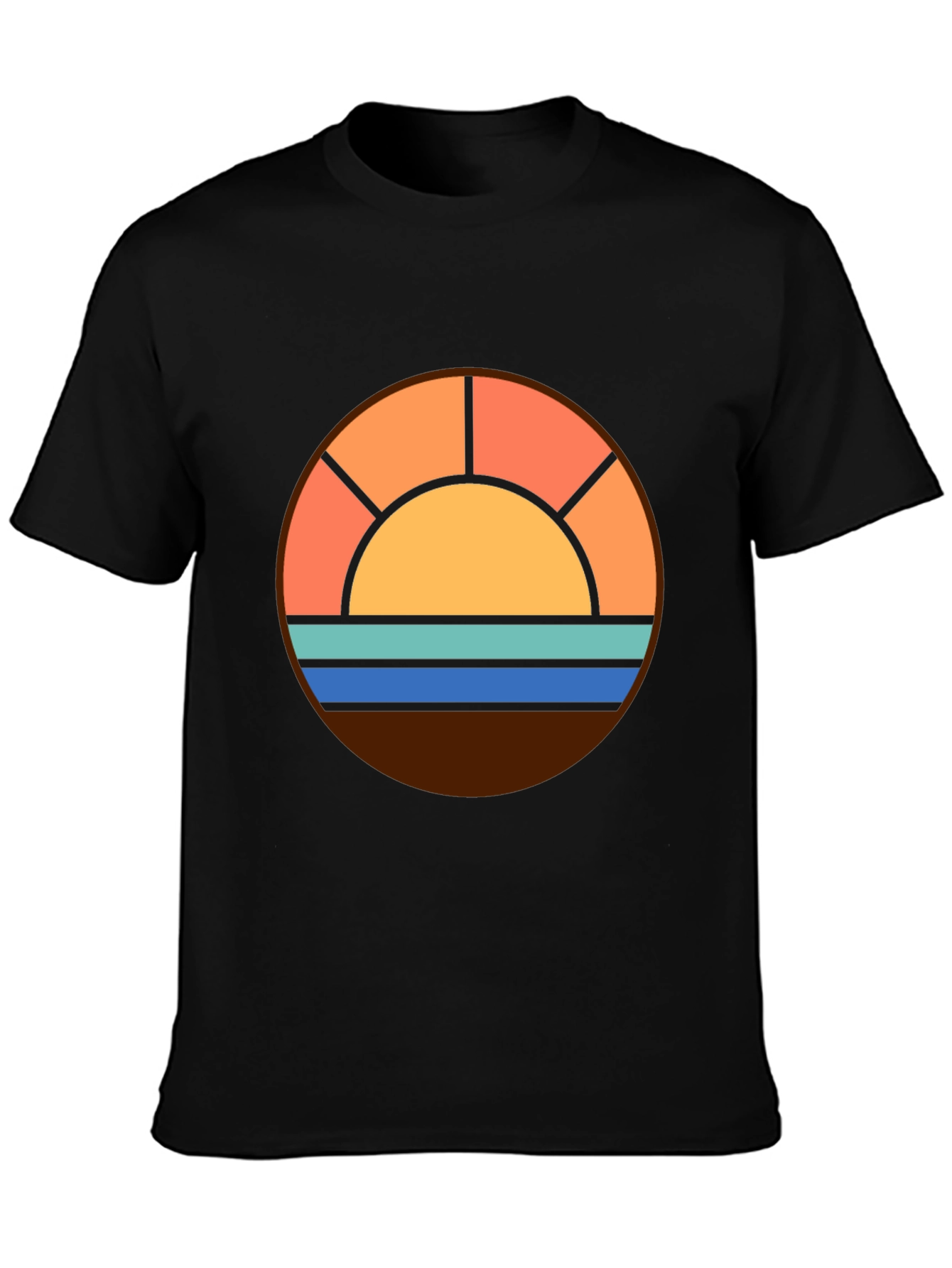 Black Retro Sunset Graphic Tee - Beach Vibes Shirt view 3
