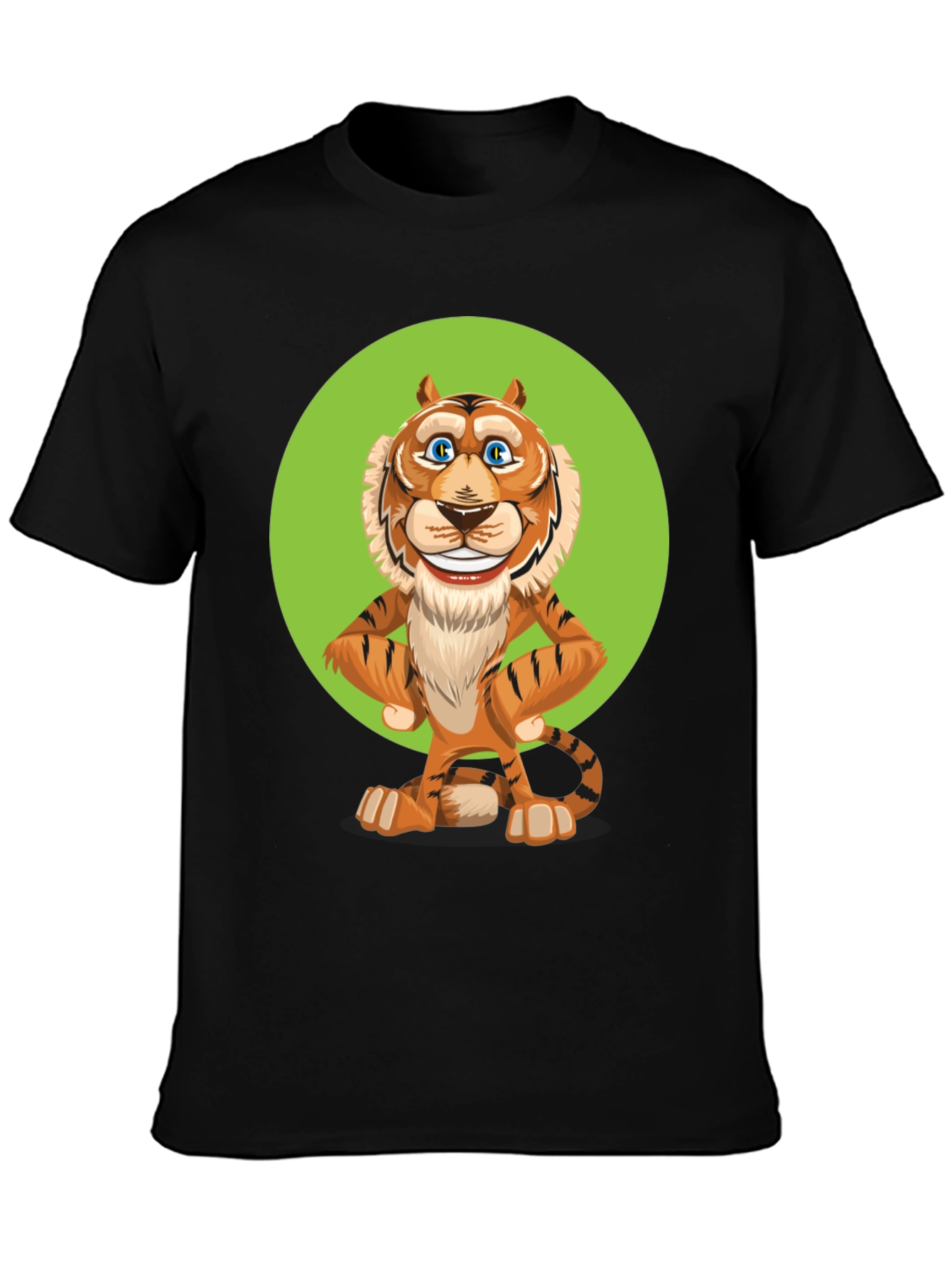 Black Cartoon Tiger Graphic Tee - Unisex Black T-Shirt view 3