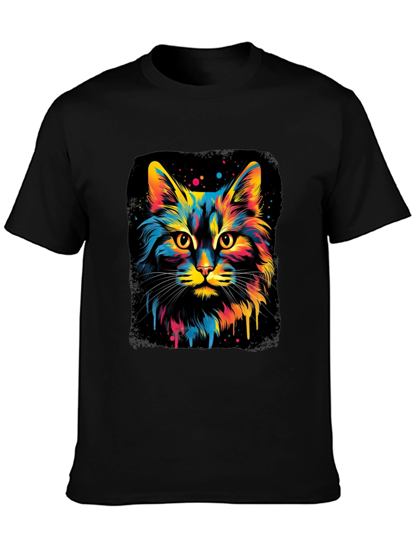 Black Colorful Cat Graphic Black T-Shirt view 3