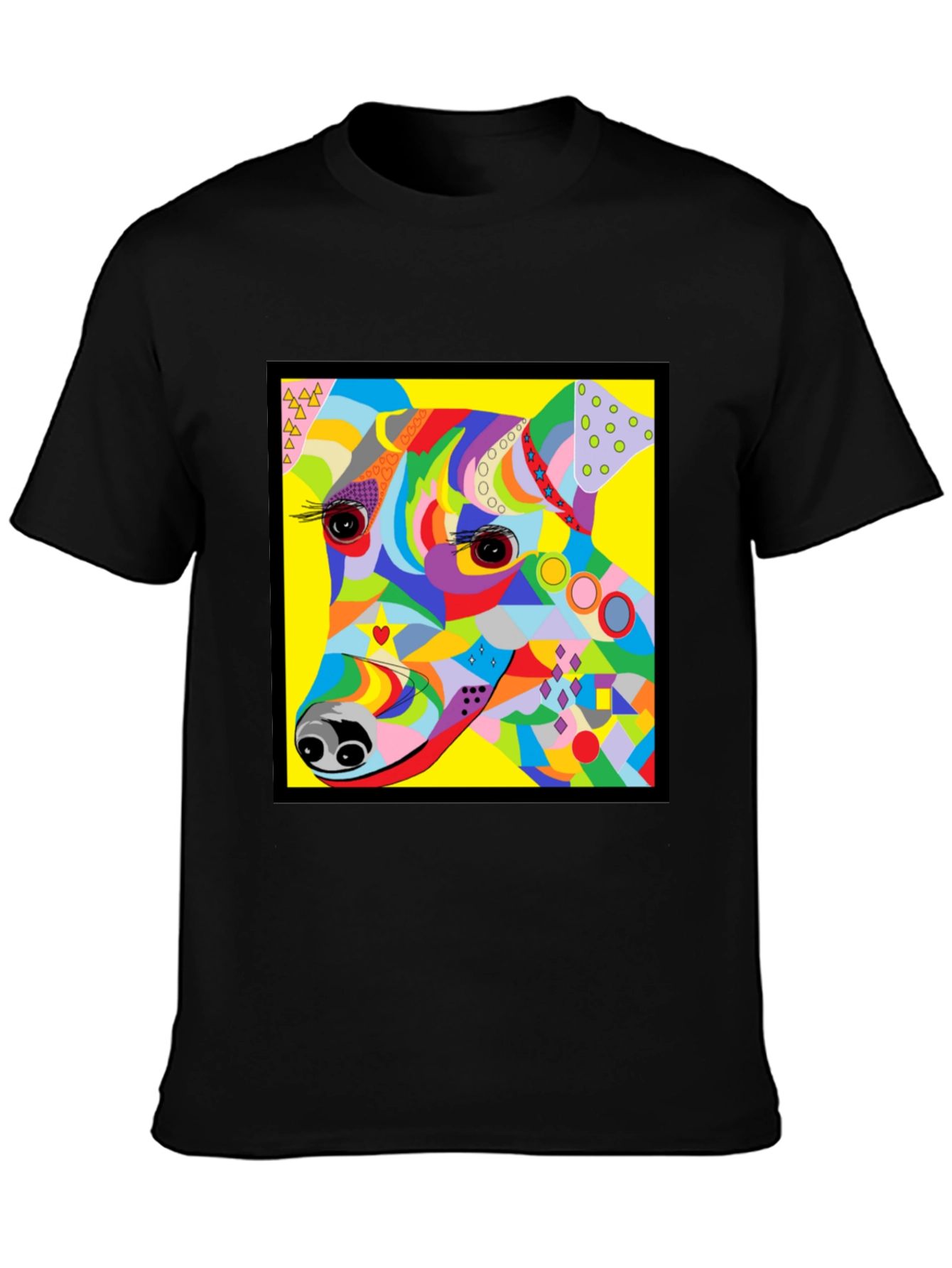 Black Colorful Dog Graphic Tee - Artistic Pup Print view 3