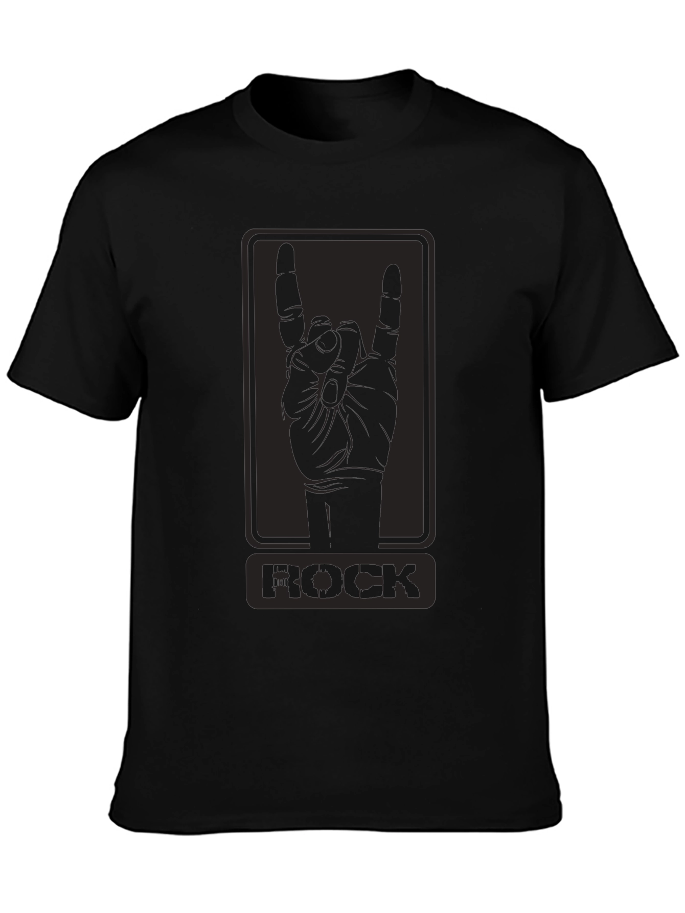 Black Rock On! Black Graphic Tee - Rock Hand Sign view 3