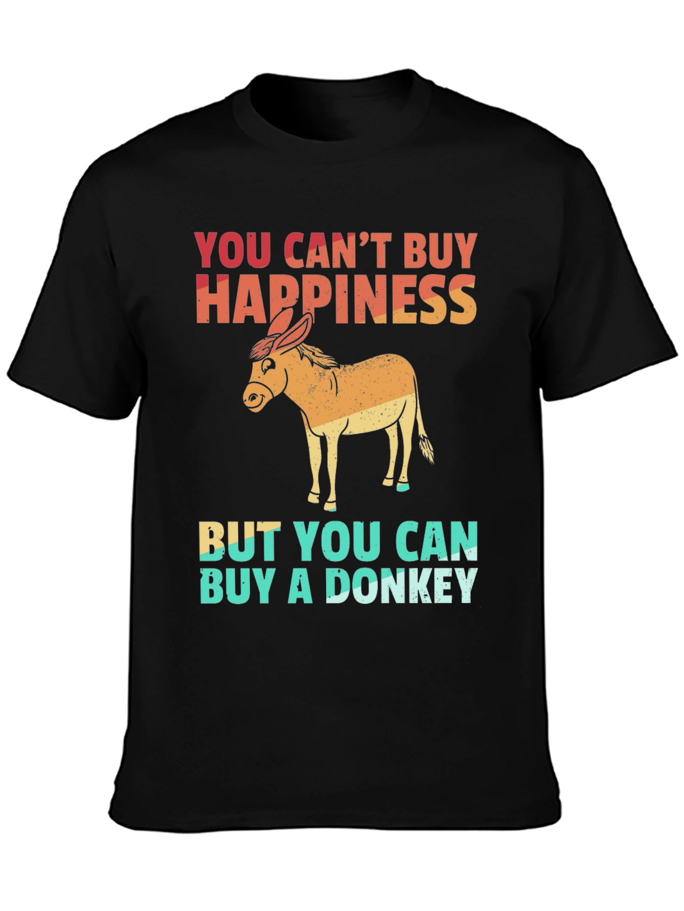 Black Funny Donkey Graphic Tee - You Can't Buy Happiness view 3