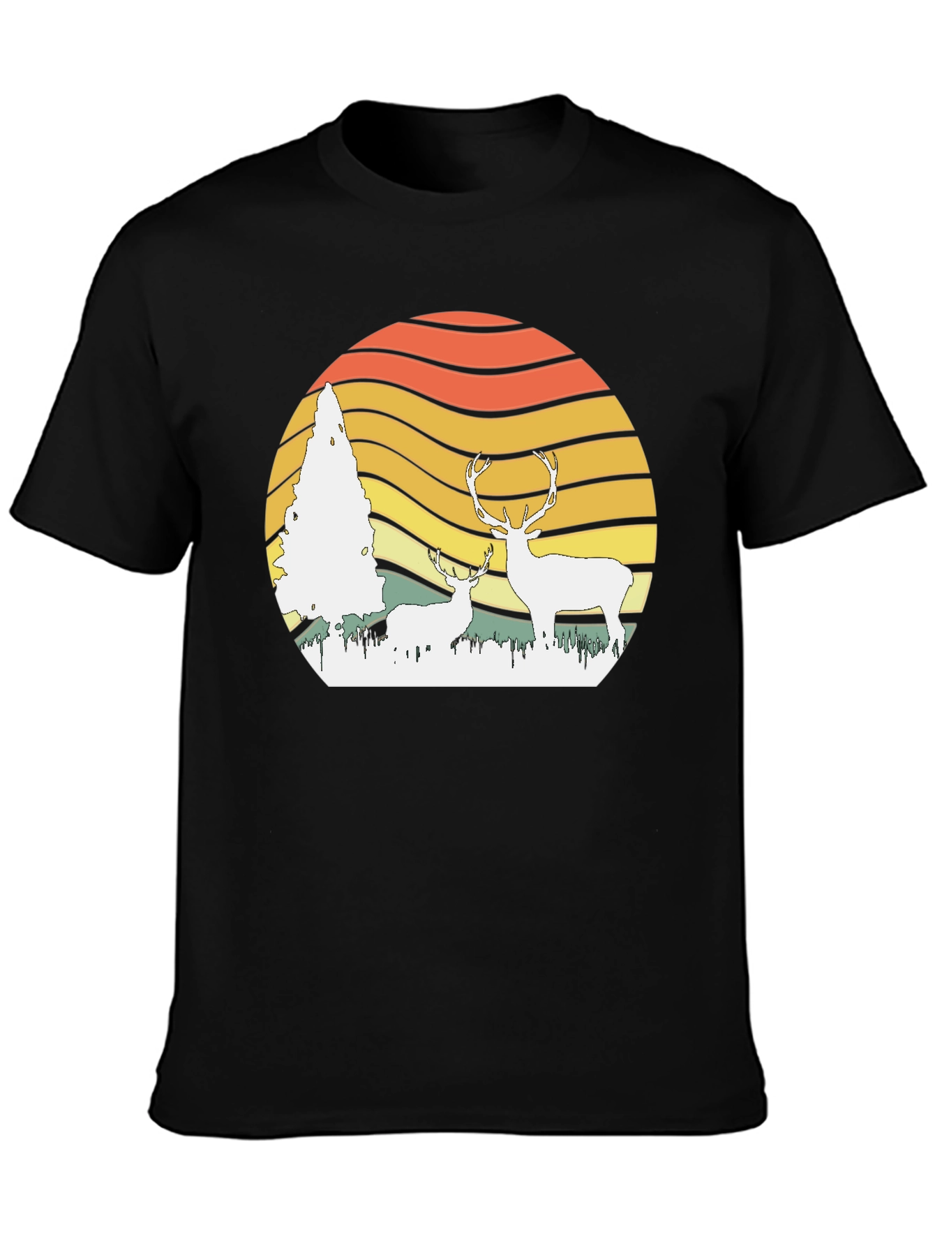 Black Retro Deer Sunset Graphic Tee - Nature Lover's T-Shirt view 3